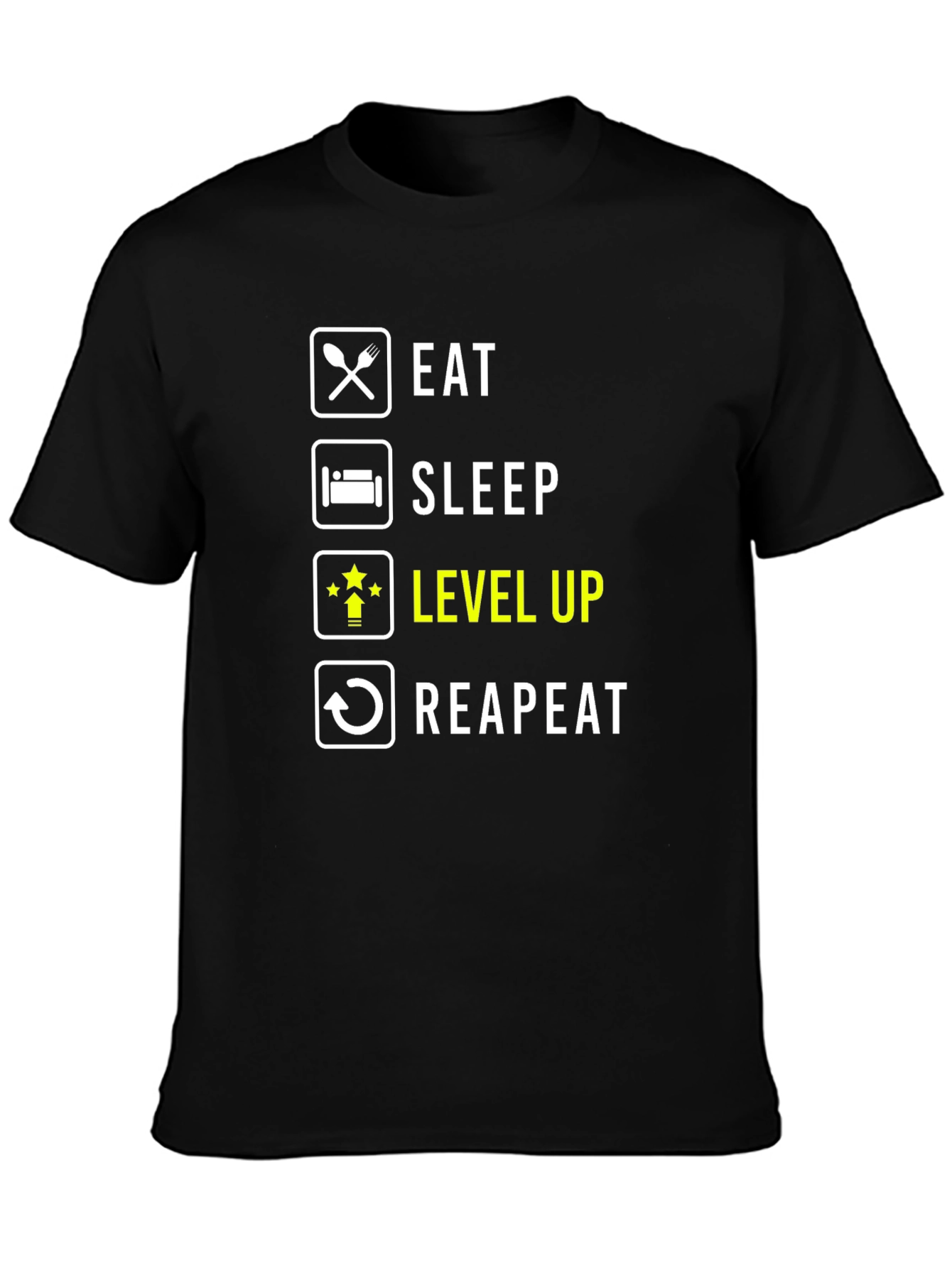 Eat Sleep Level Up Repeat Black Graphic Tee