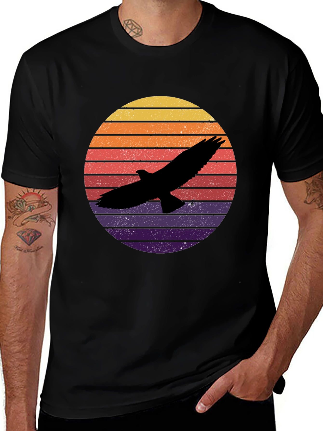 Retro Eagle Sunset T-Shirt - Black