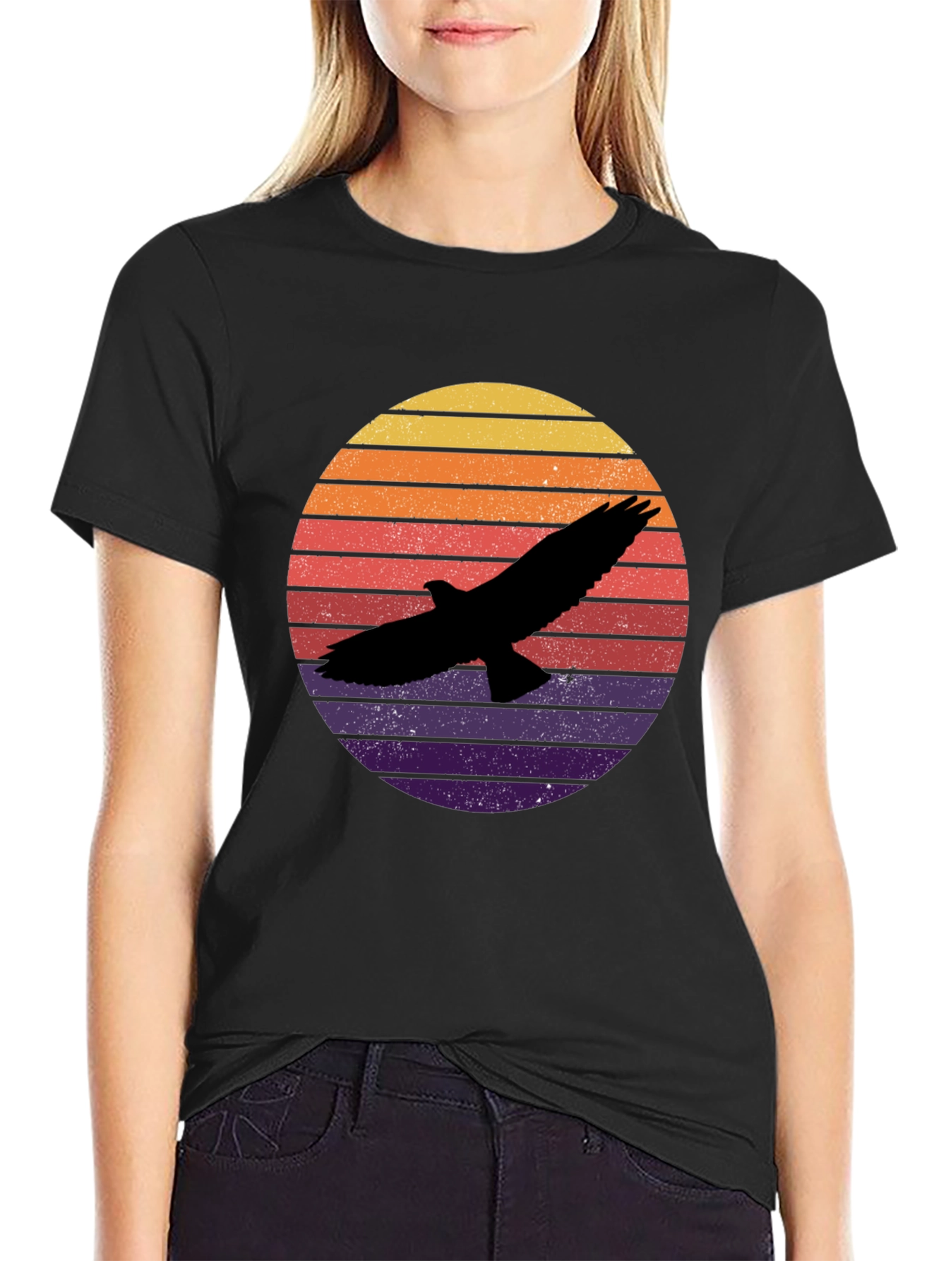 Retro Eagle Sunset T-Shirt - Black