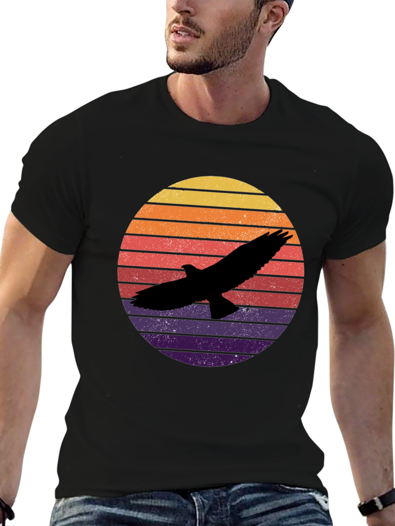 Retro Eagle Sunset T-Shirt - Black