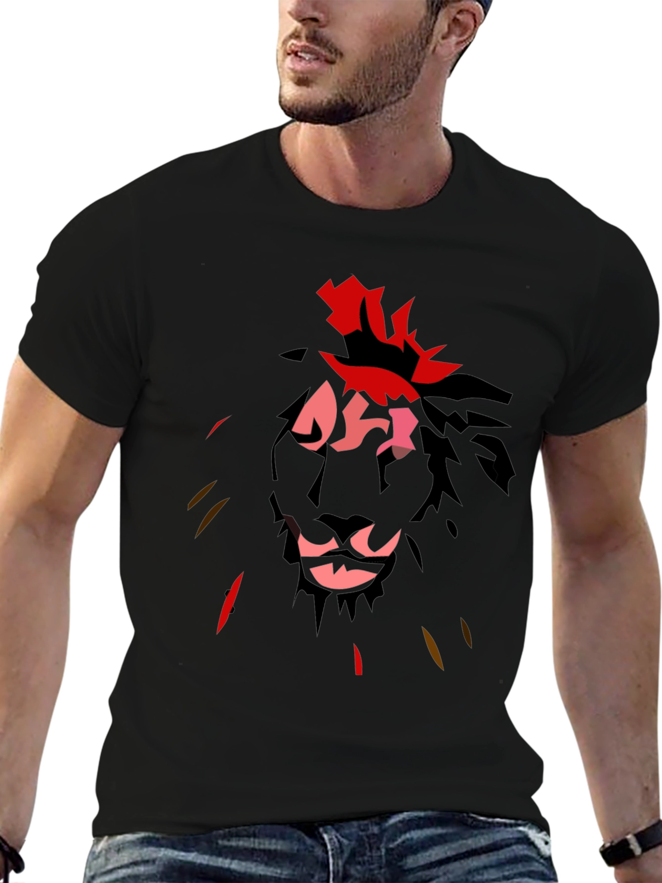Lion Graphic Tee - Stylish Mens Black T-Shirt