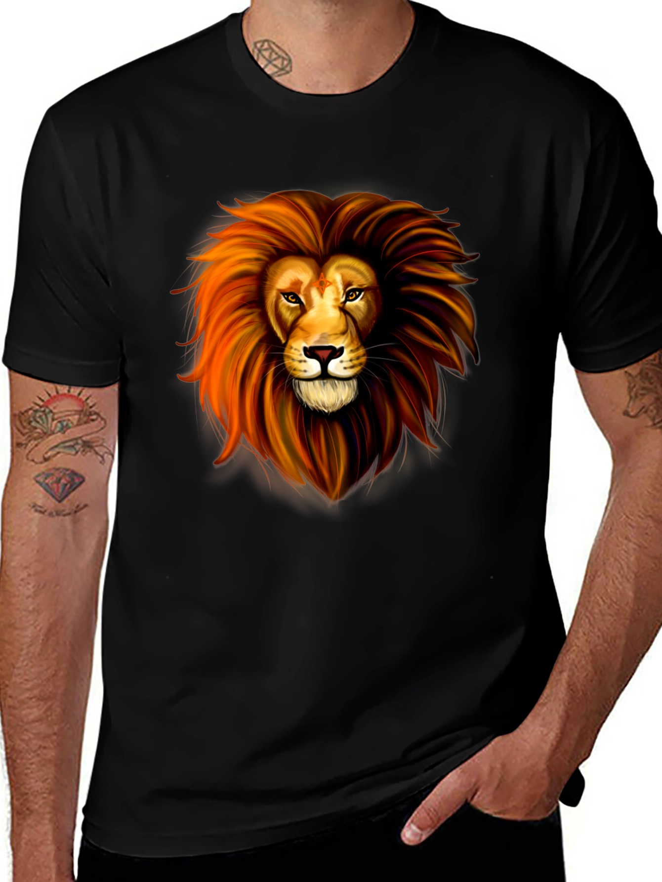 Lion Graphic Print Black T-Shirt