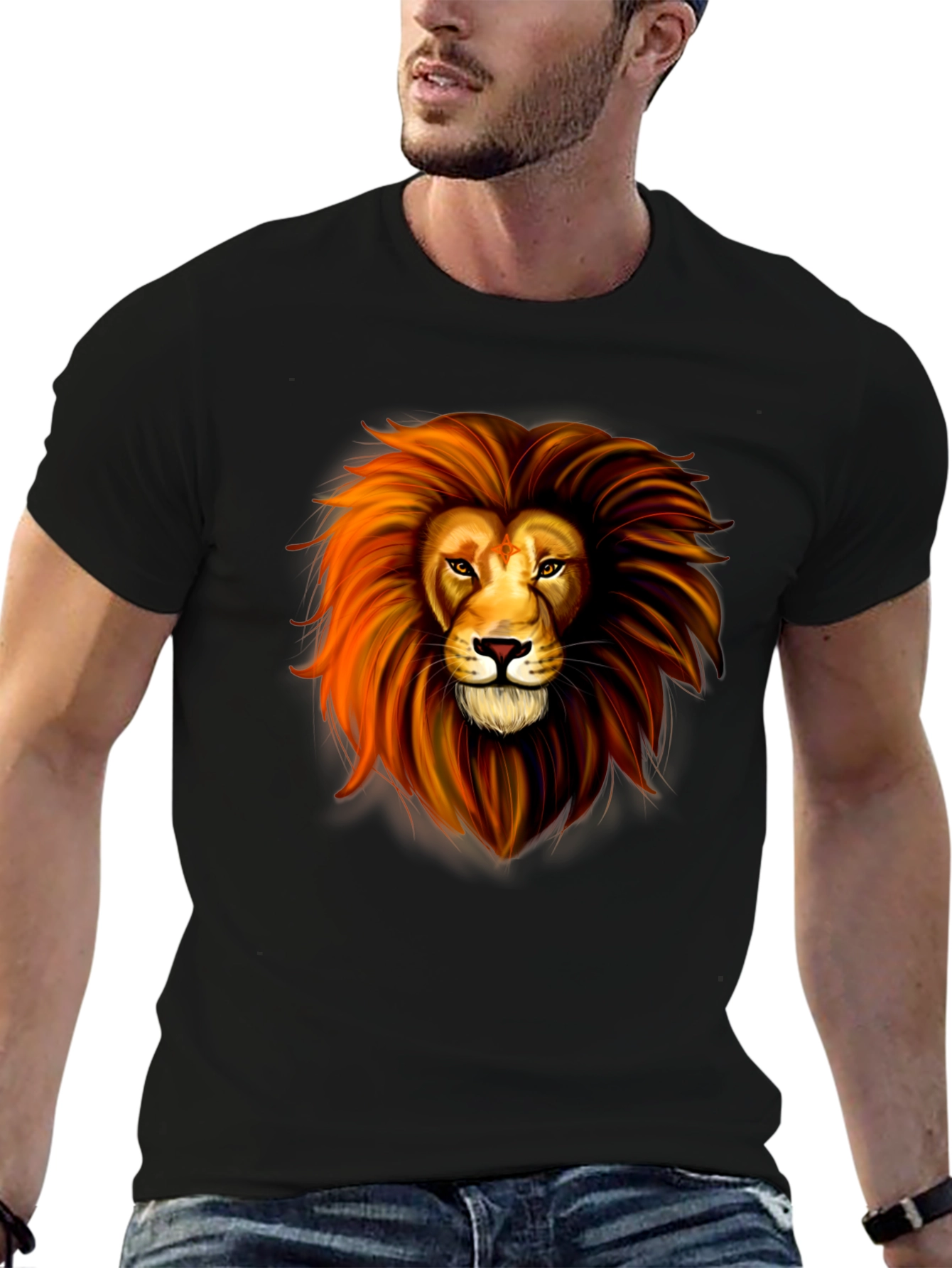 Lion Graphic Print Black T-Shirt