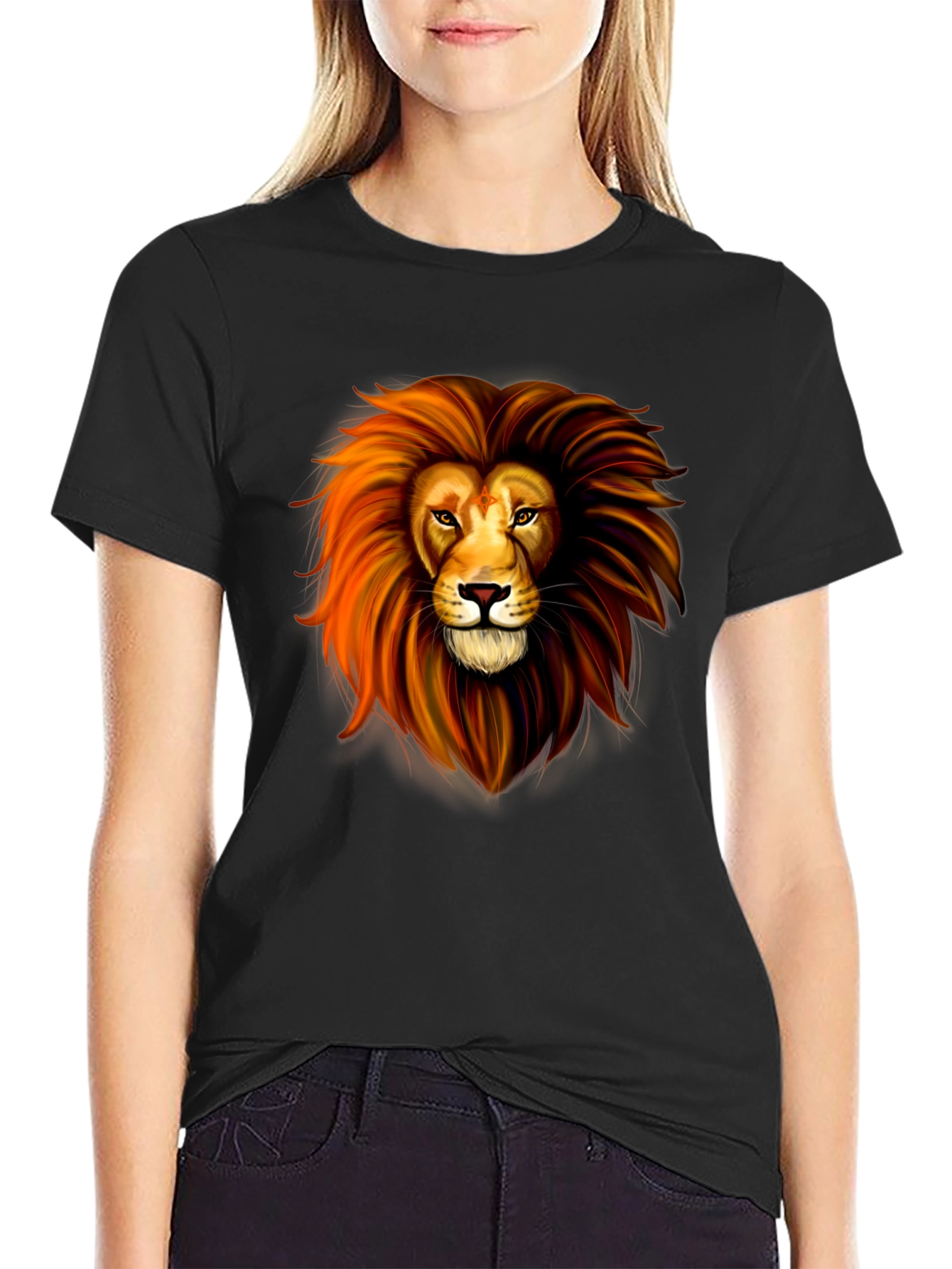 Lion Graphic Print Black T-Shirt