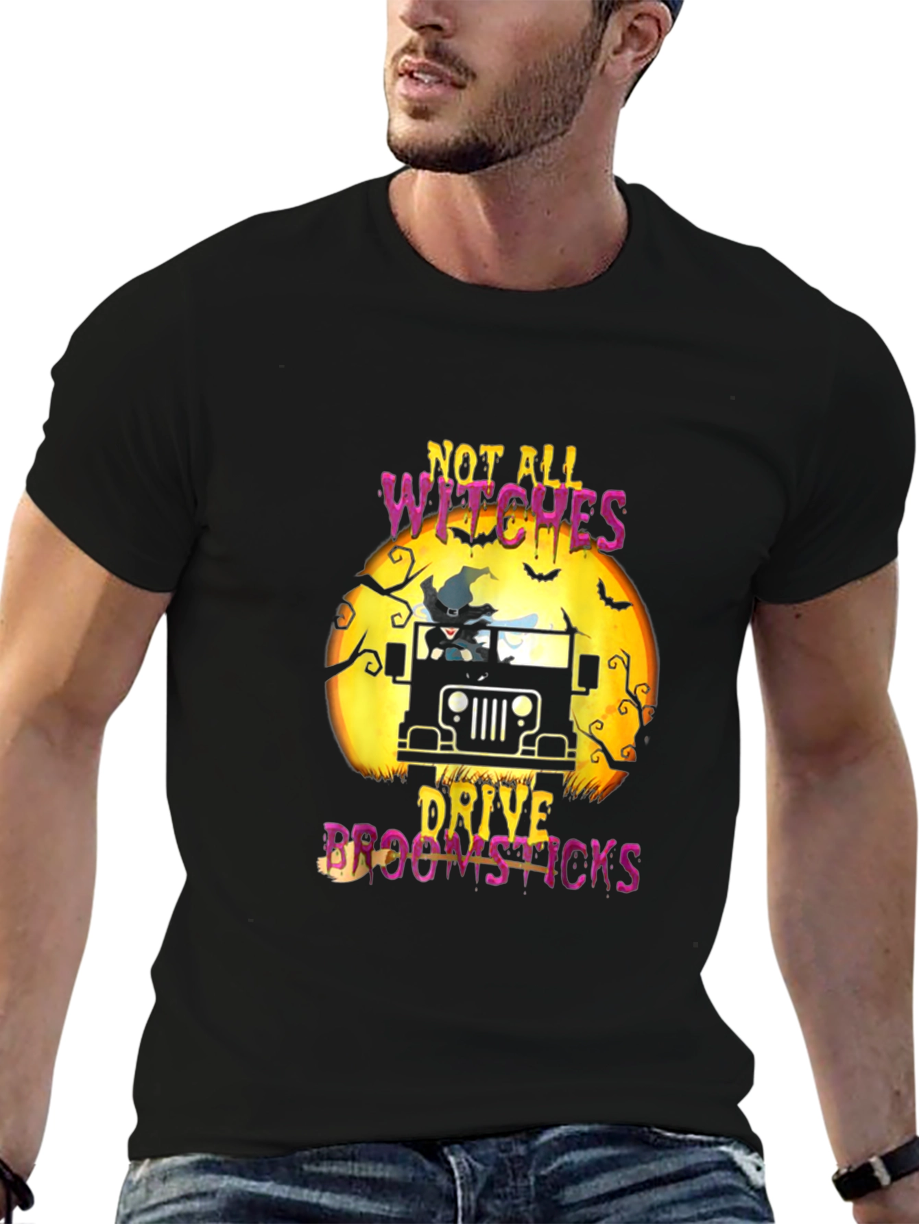 Halloween Witches Jeep Graphic T-Shirt