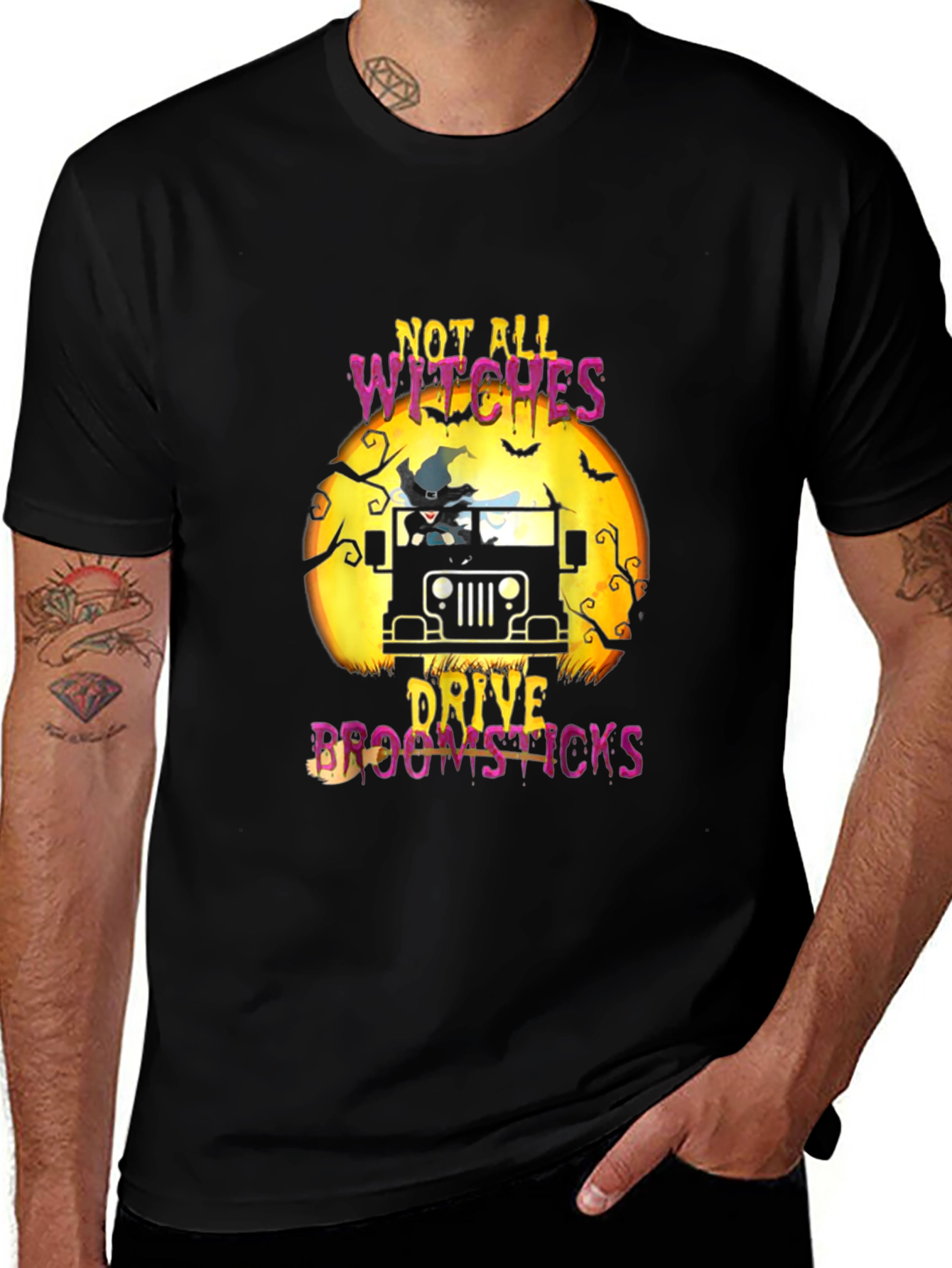 Halloween Witches Jeep Graphic T-Shirt
