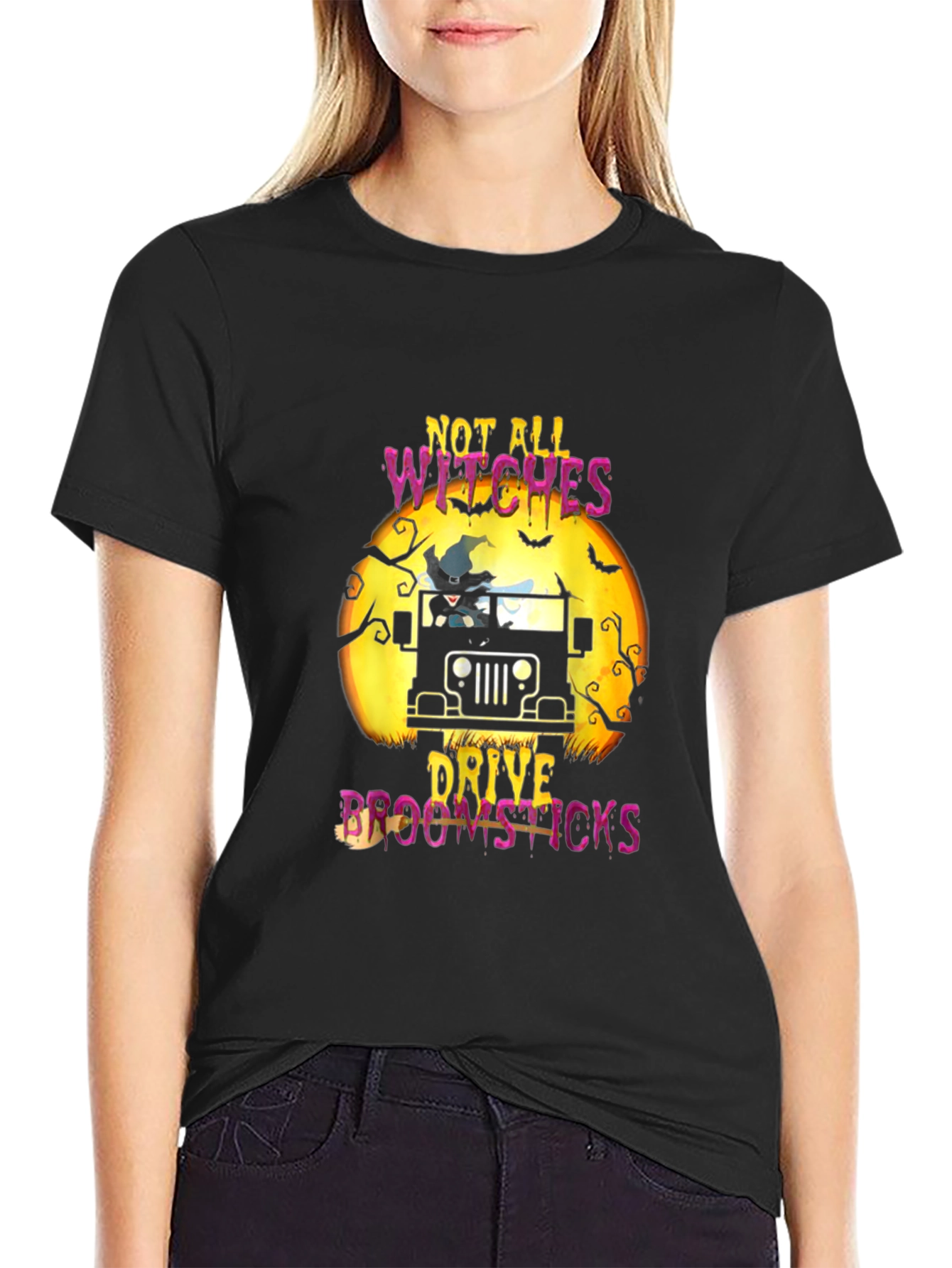 Halloween Witches Jeep Graphic T-Shirt