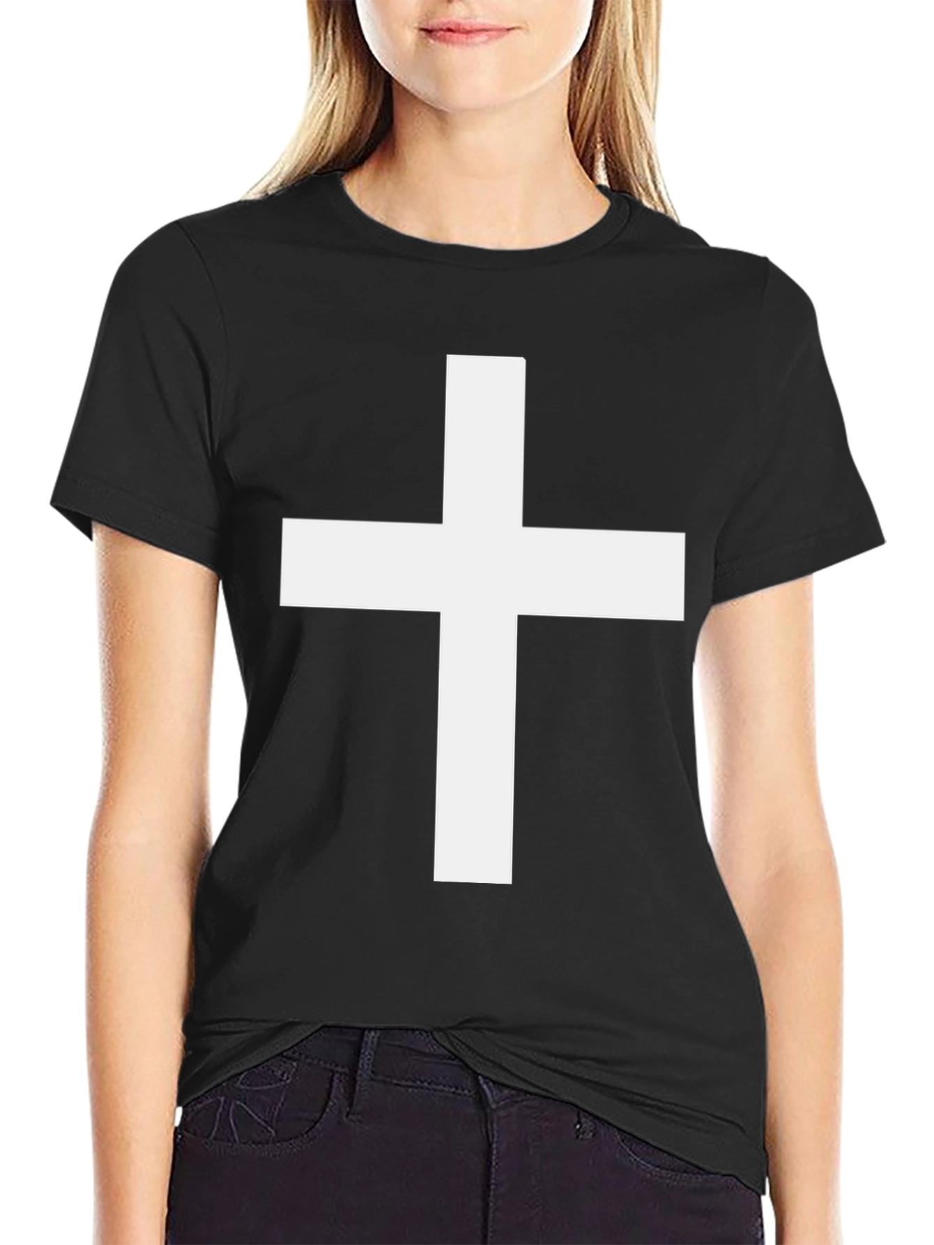 Bold Cross Graphic Tee - Classic Black Cotton T-Shirt
