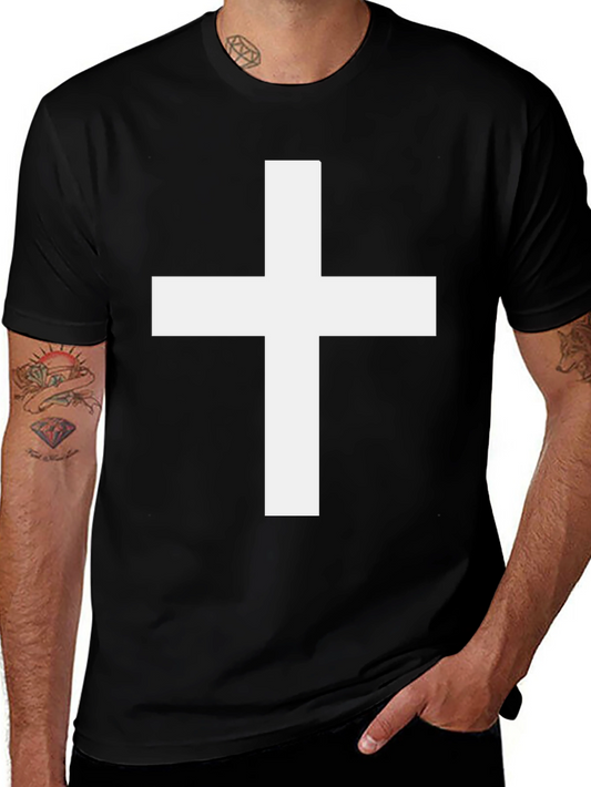 Bold Cross Graphic Tee - Classic Black Cotton T-Shirt