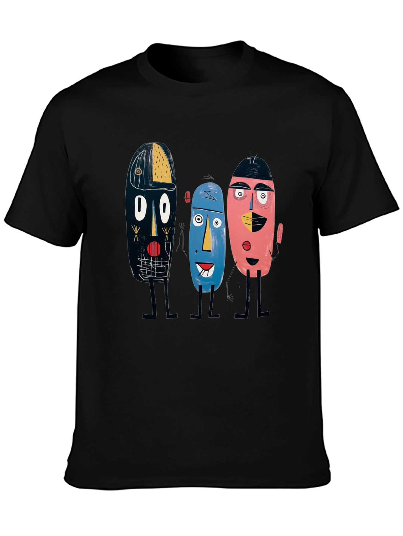 Abstract Faces Black Tee - Unique Graphic Print