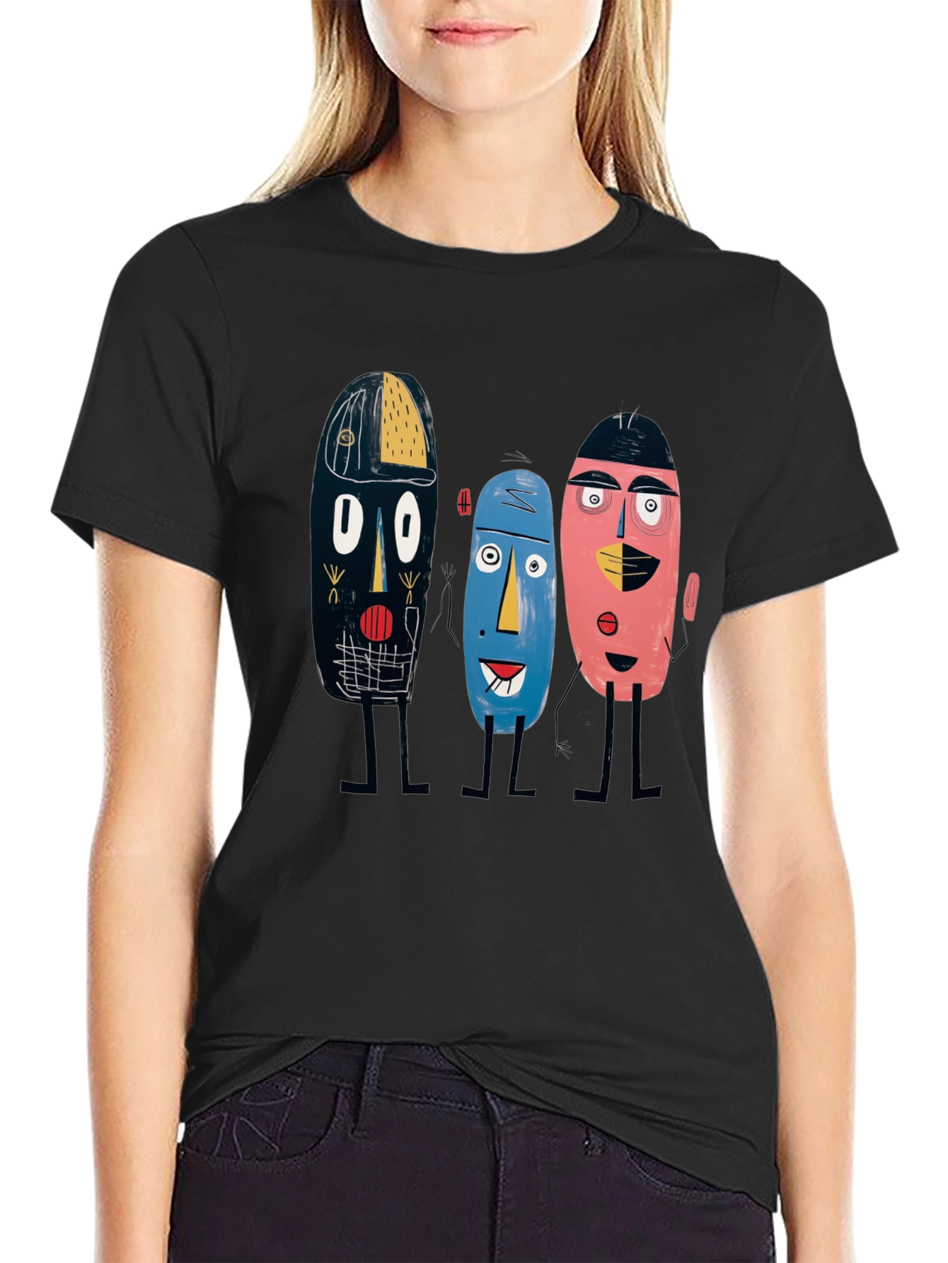 Abstract Faces Black Tee - Unique Graphic Print