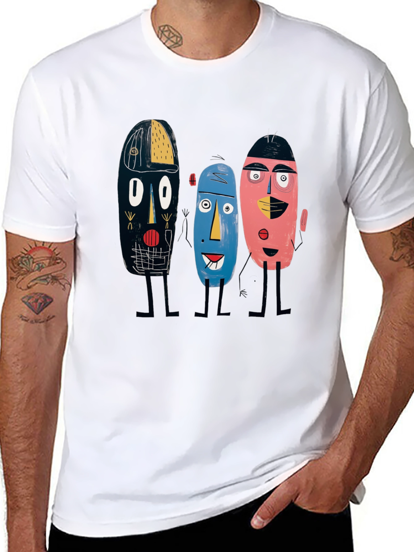 Abstract Faces Black Tee - Unique Graphic Print