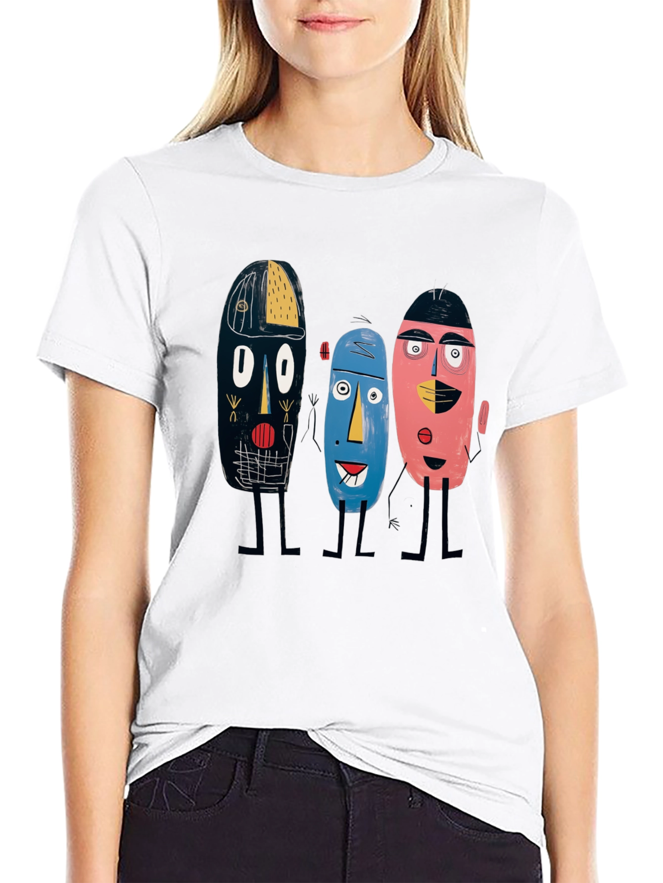 Abstract Faces Black Tee - Unique Graphic Print