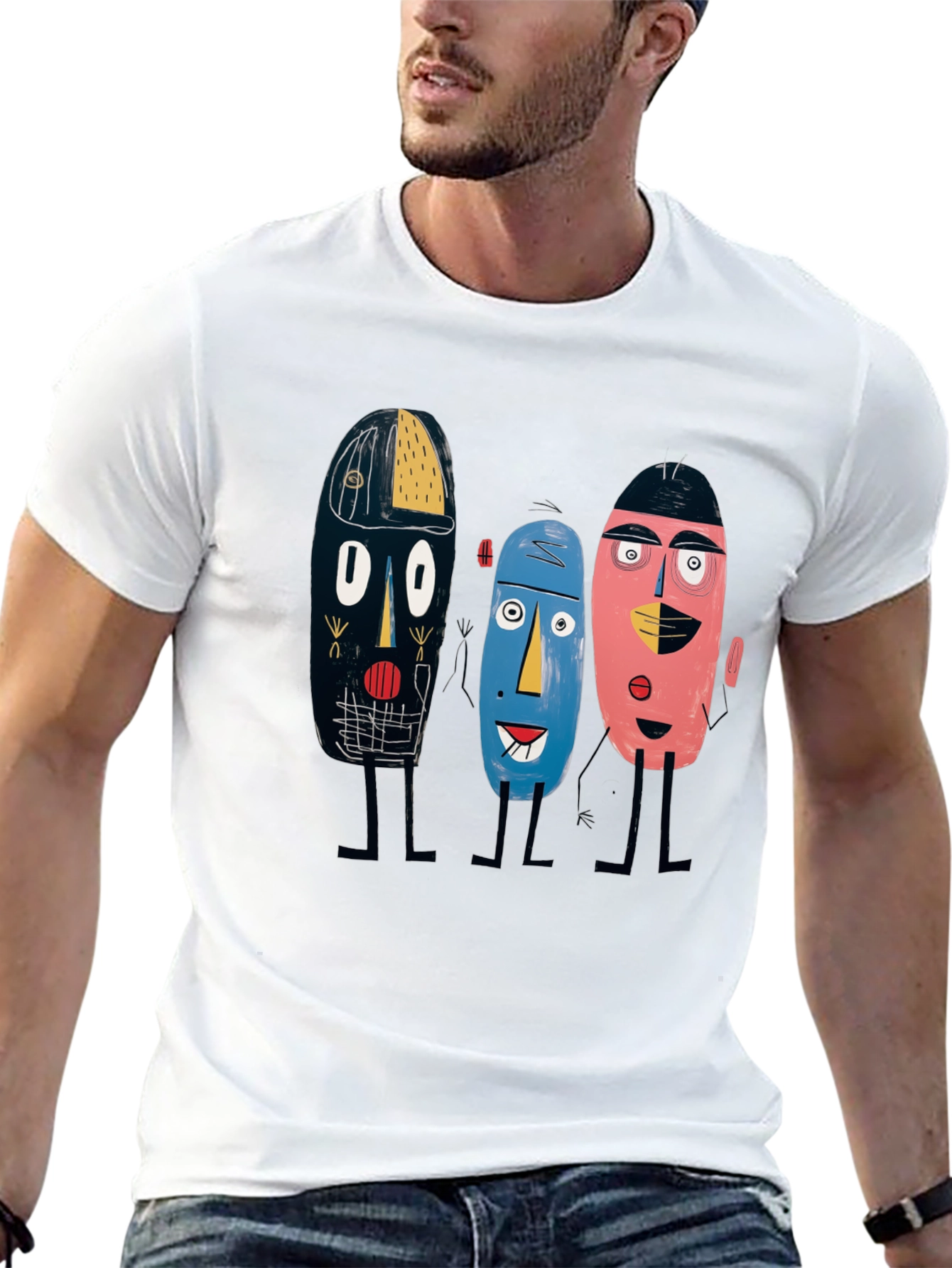 Abstract Faces Black Tee - Unique Graphic Print