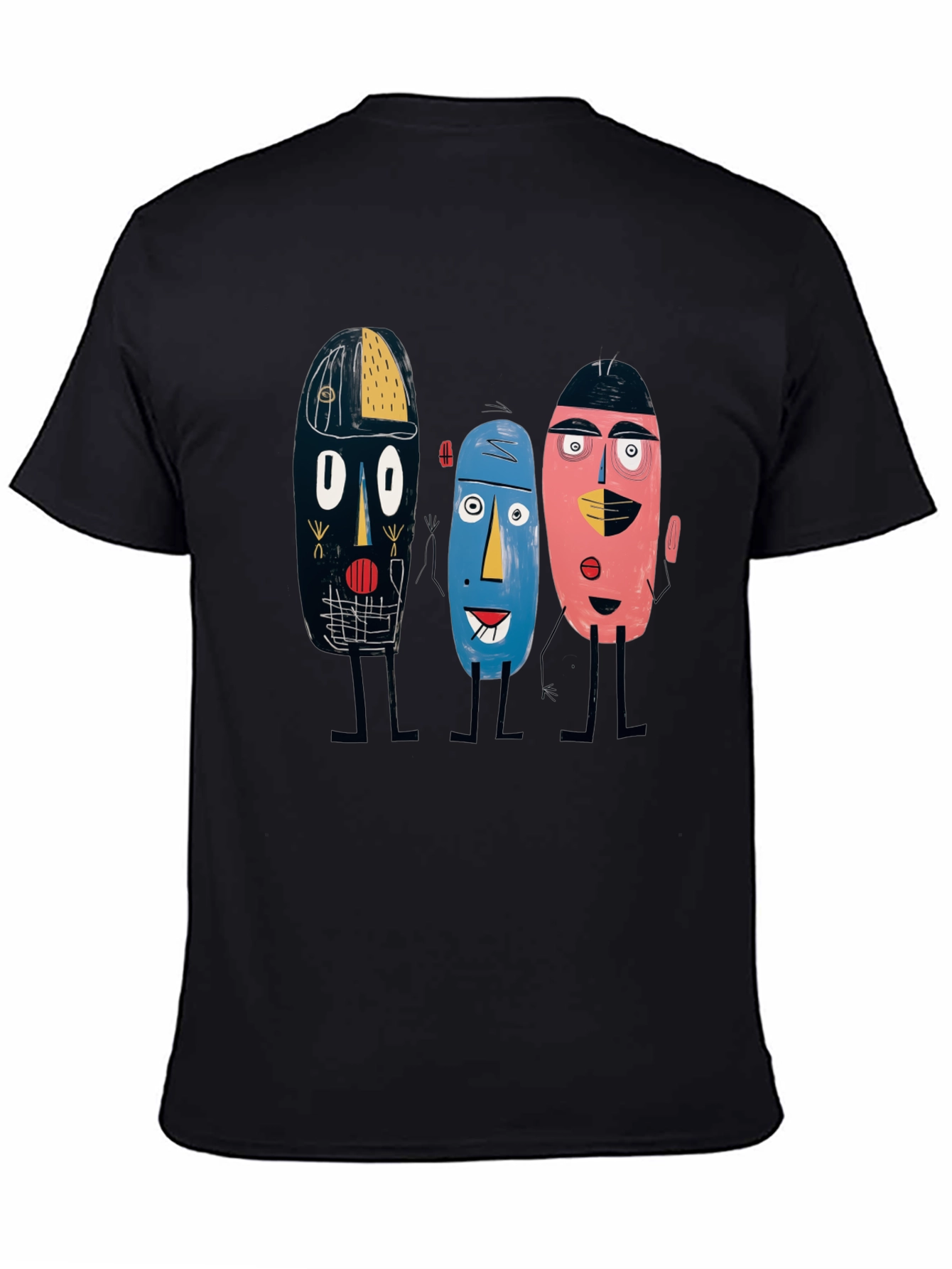 Abstract Faces Black Tee - Unique Graphic Print