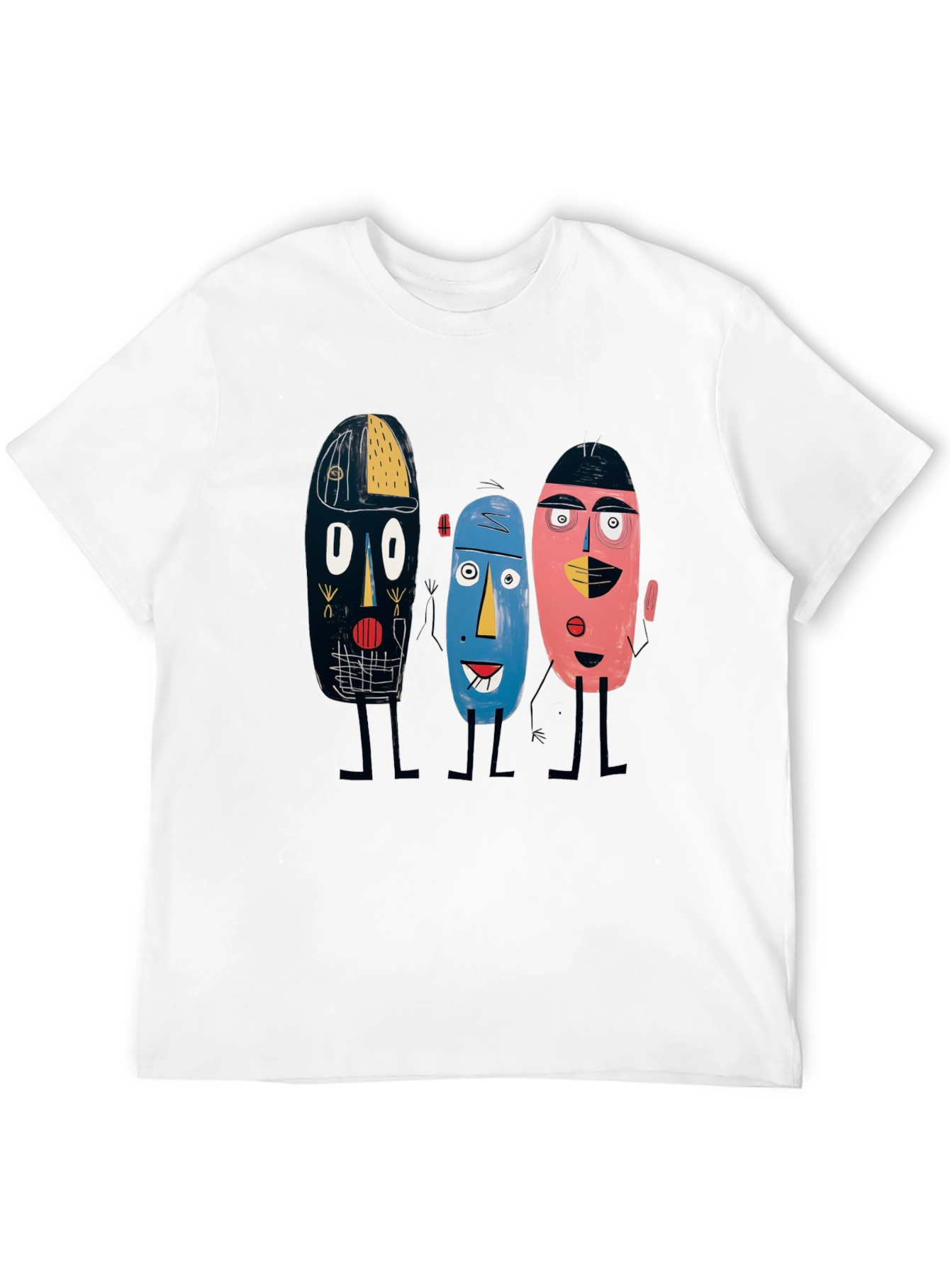 Abstract Faces Black Tee - Unique Graphic Print