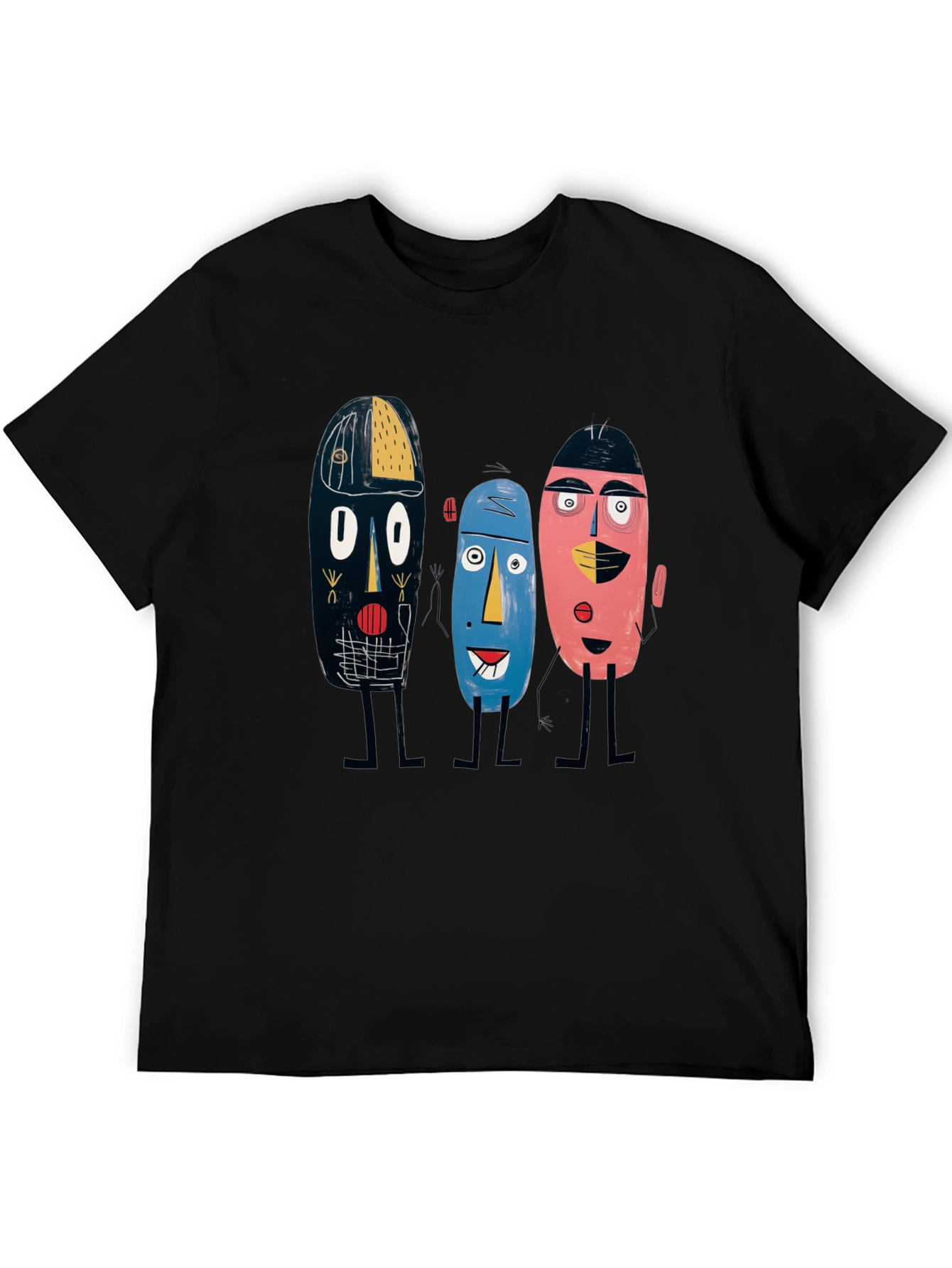 Abstract Faces Black Tee - Unique Graphic Print