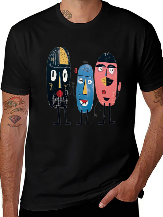 Abstract Faces Black Tee - Unique Graphic Print