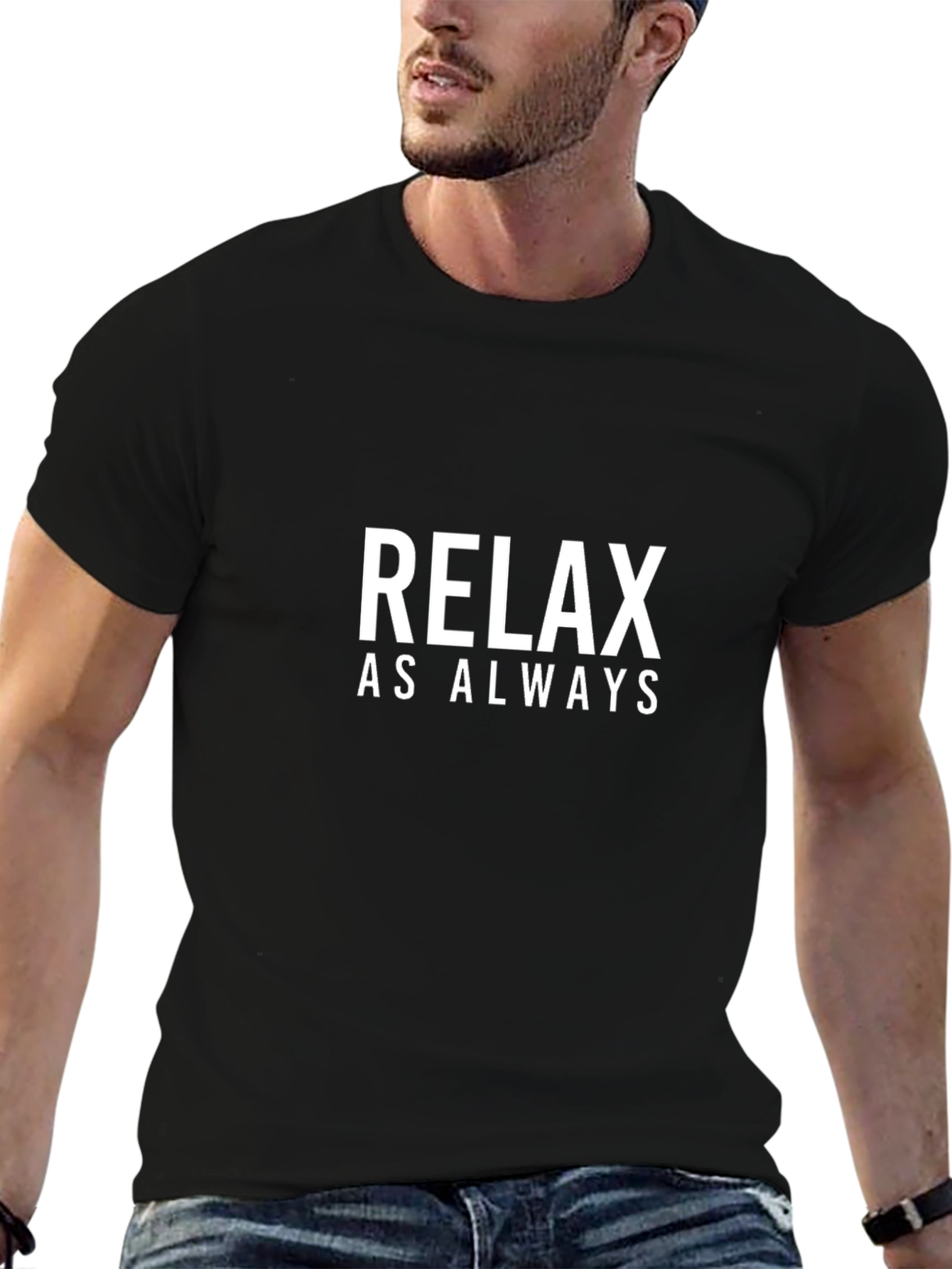Relax As Always Black Cotton T-Shirt