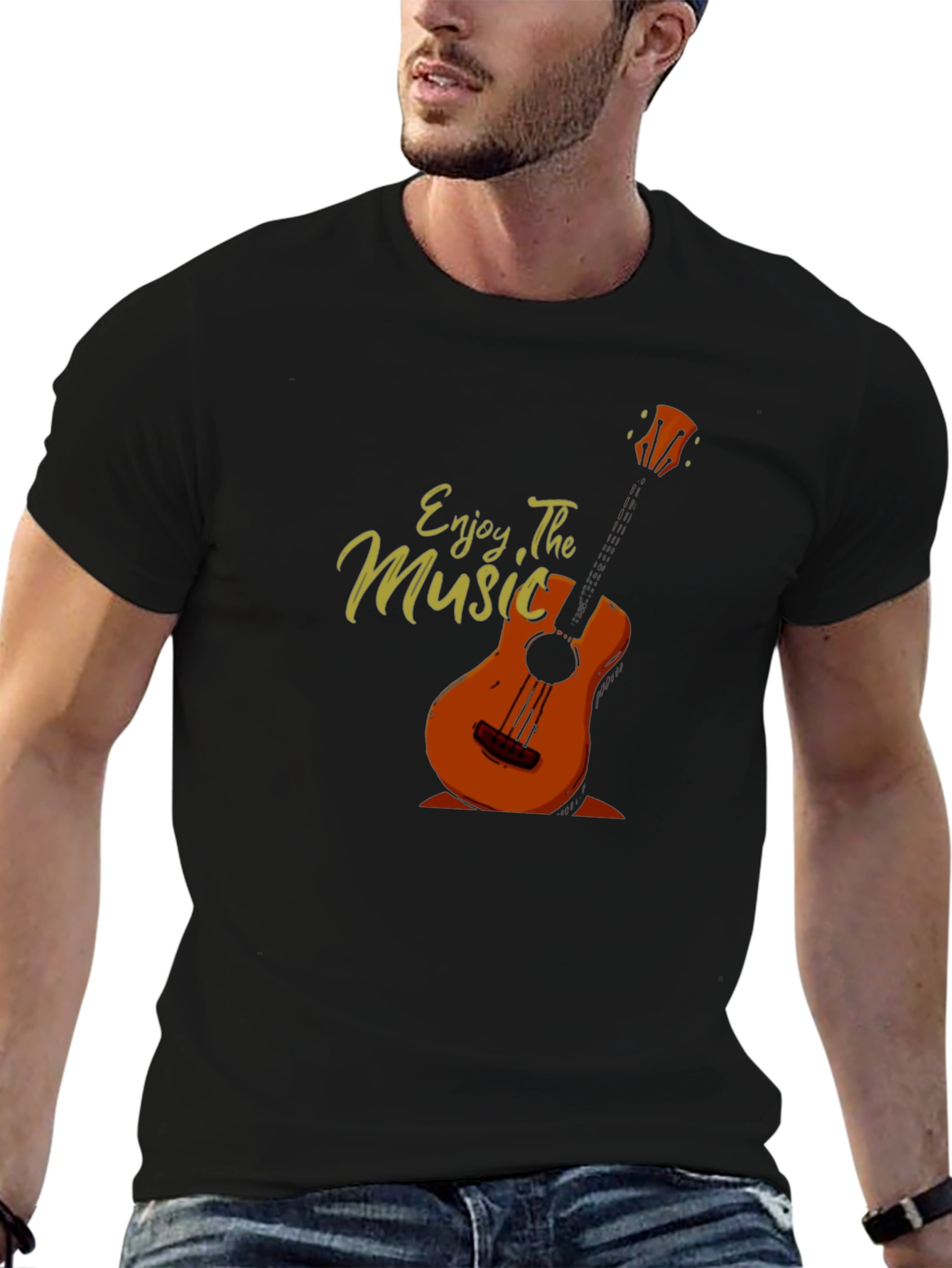 Enjoy The Music Graphic Print Black T-Shirt