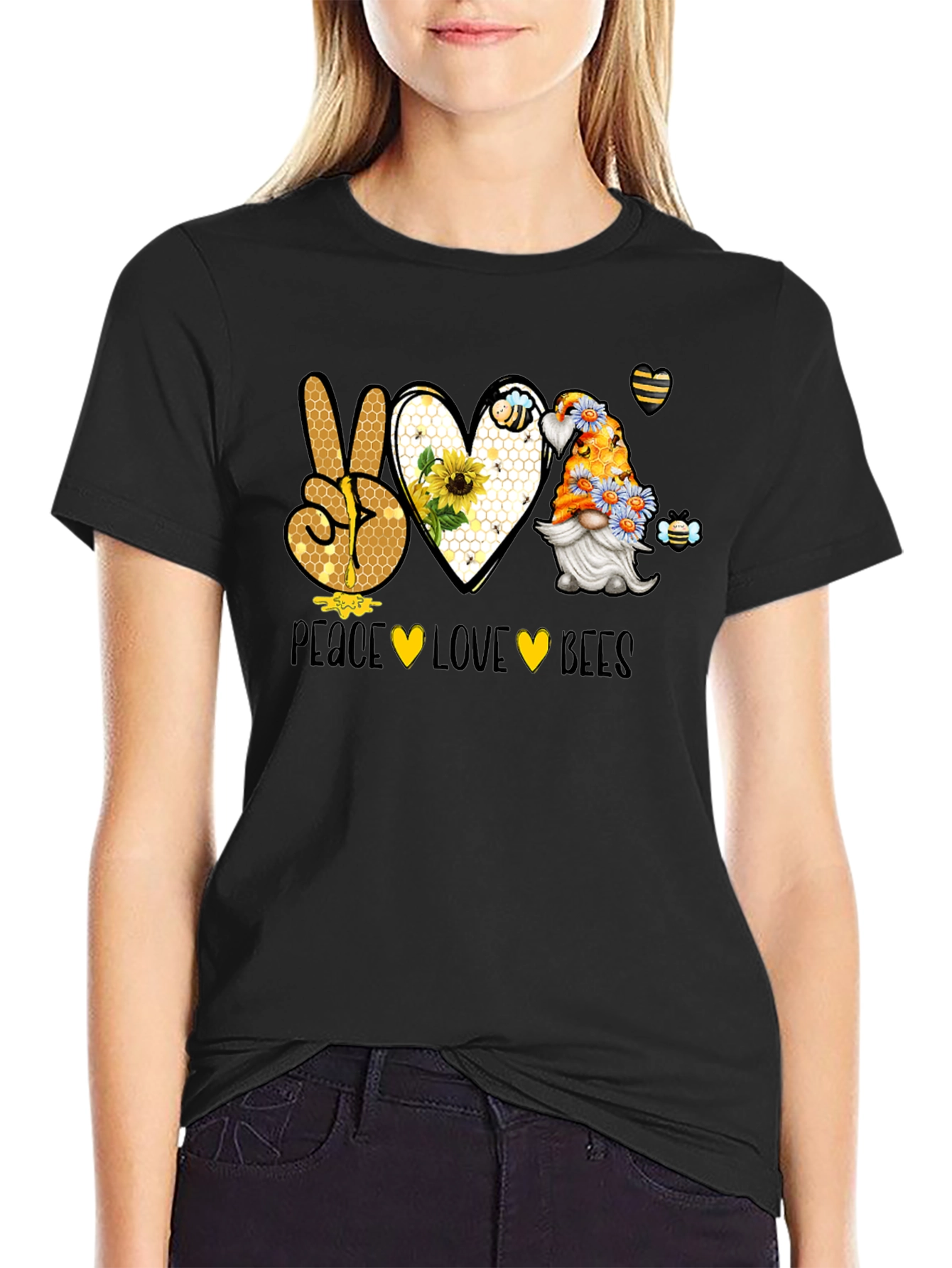 Peace Love Bees T-Shirt Gnome Bee Lover Tee