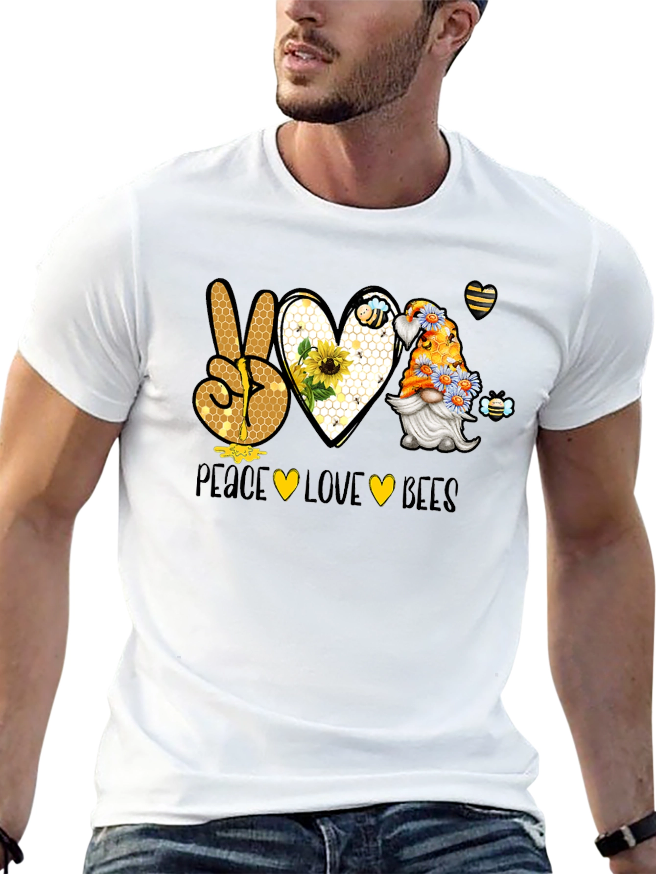 Peace Love Bees T-Shirt Gnome Bee Lover Tee