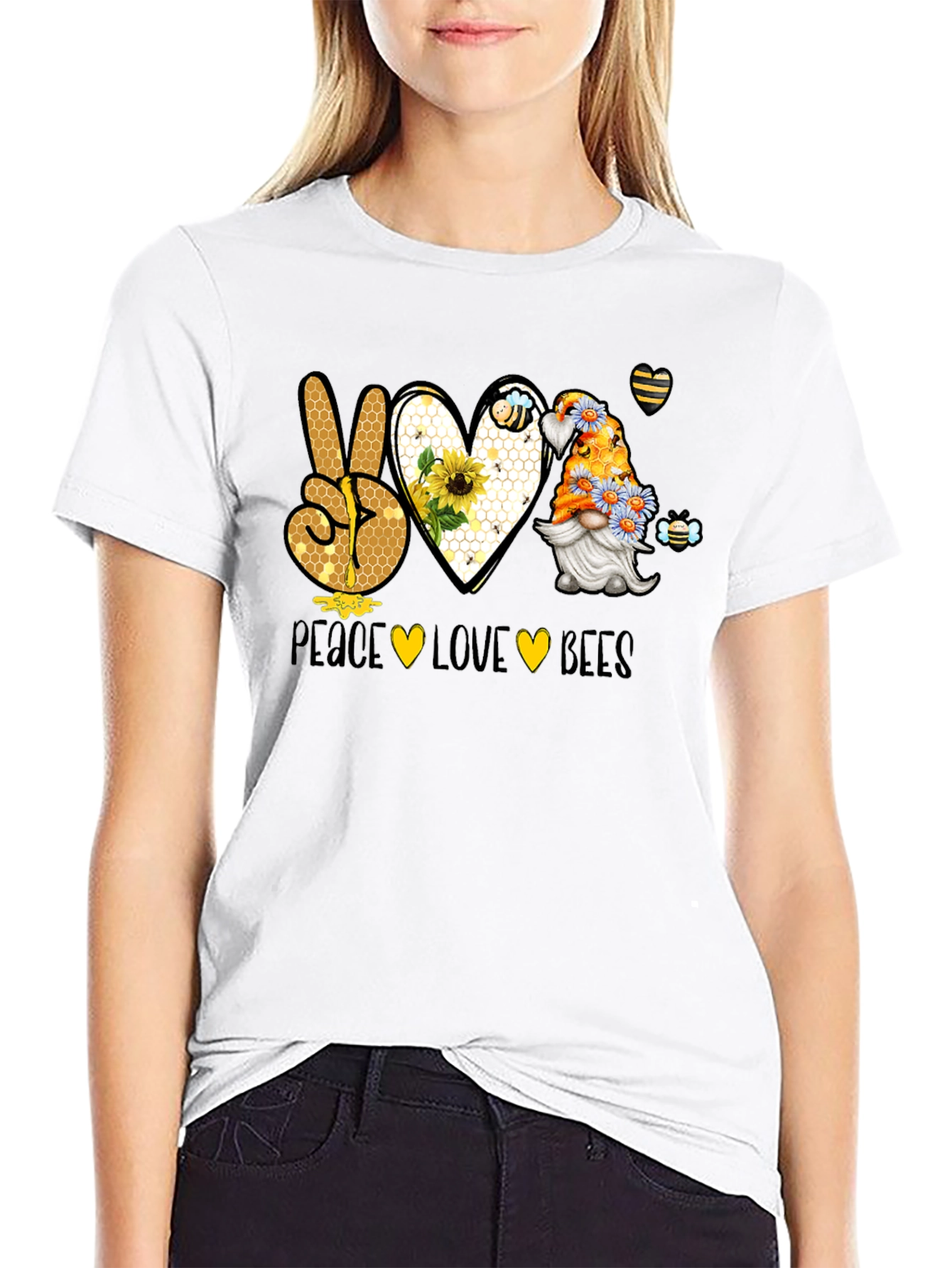 Peace Love Bees T-Shirt Gnome Bee Lover Tee