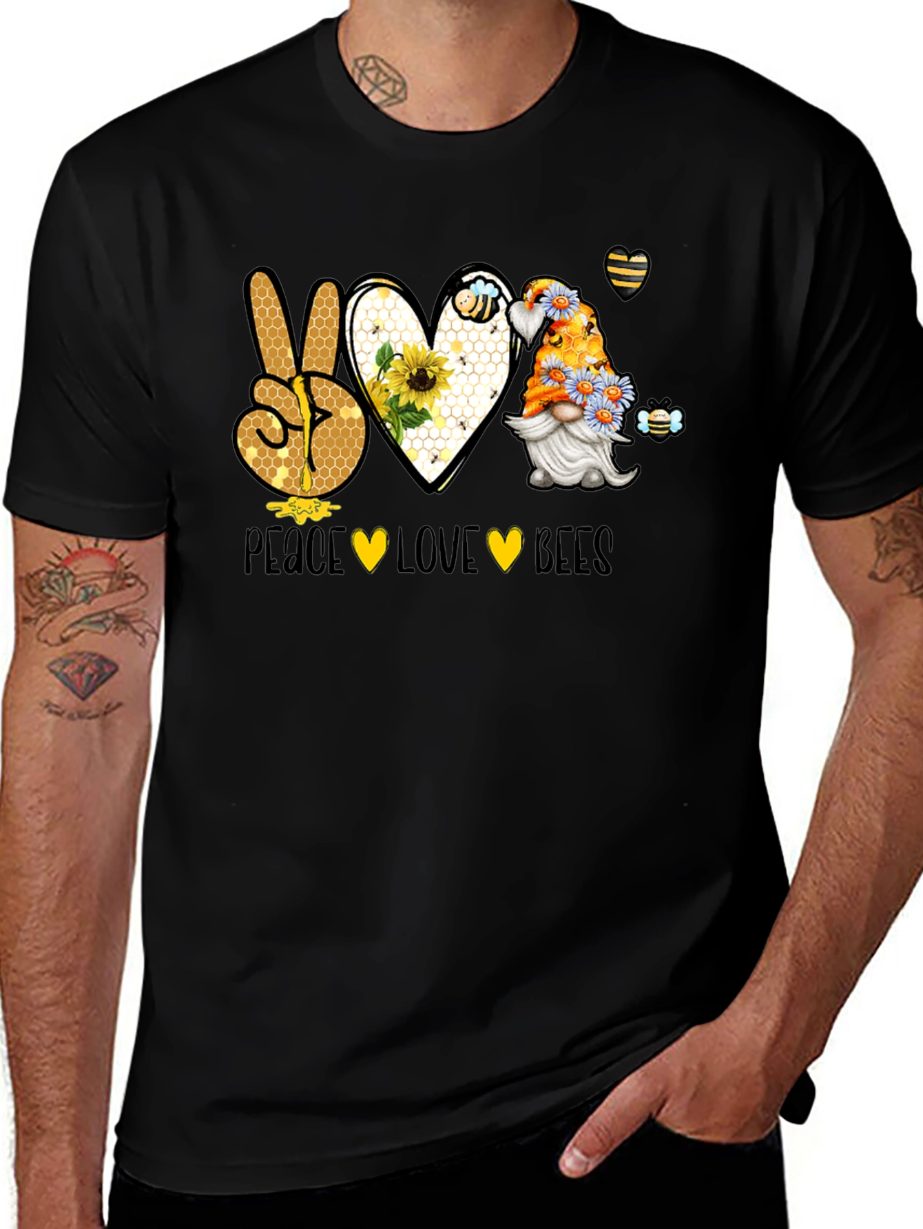 Peace Love Bees T-Shirt Gnome Bee Lover Tee