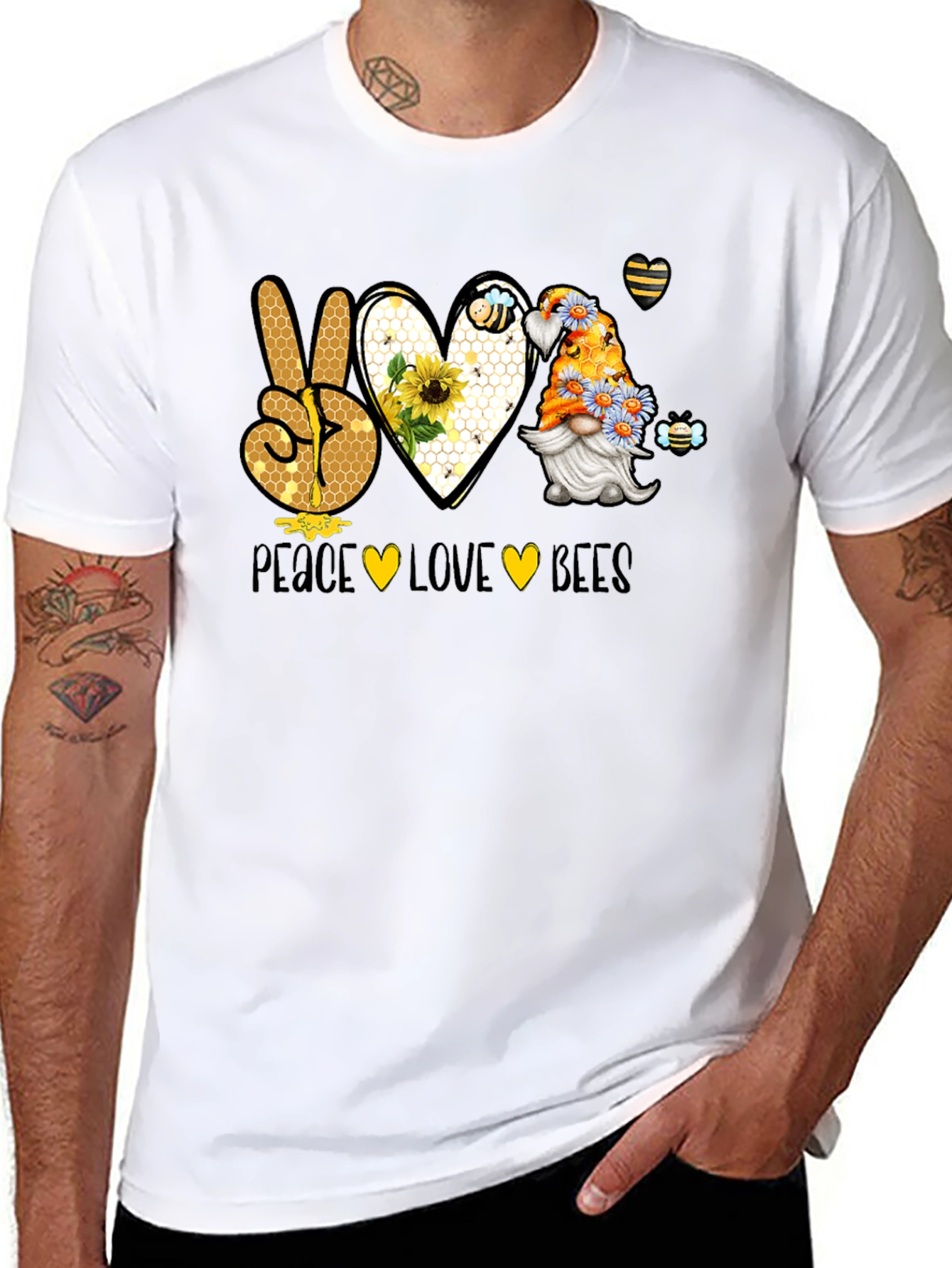 Peace Love Bees T-Shirt Gnome Bee Lover Tee