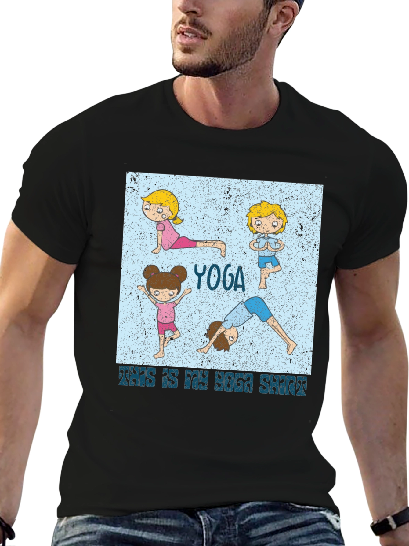 Yoga Cartoon Black T-Shirt