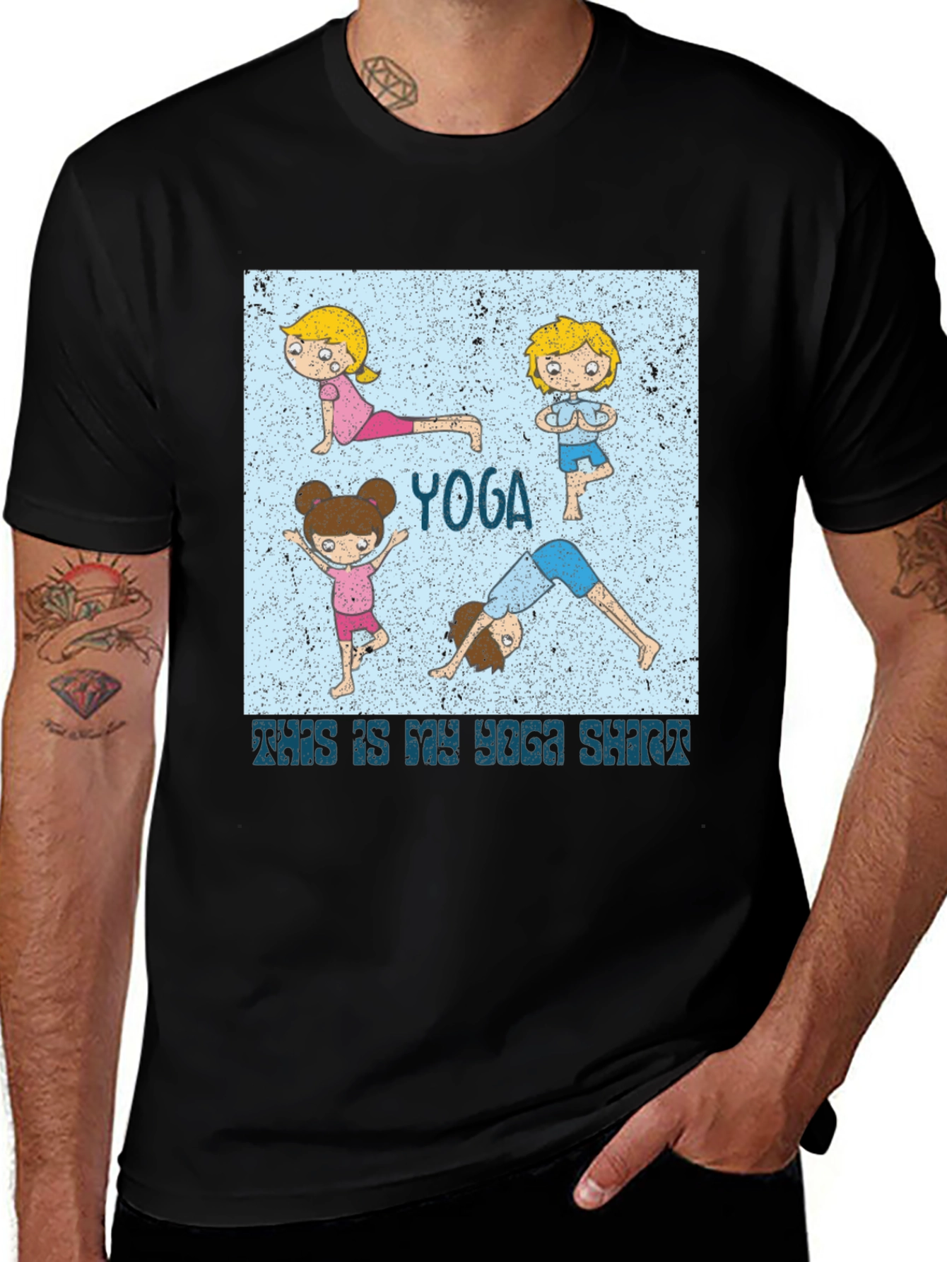 Yoga Cartoon Black T-Shirt