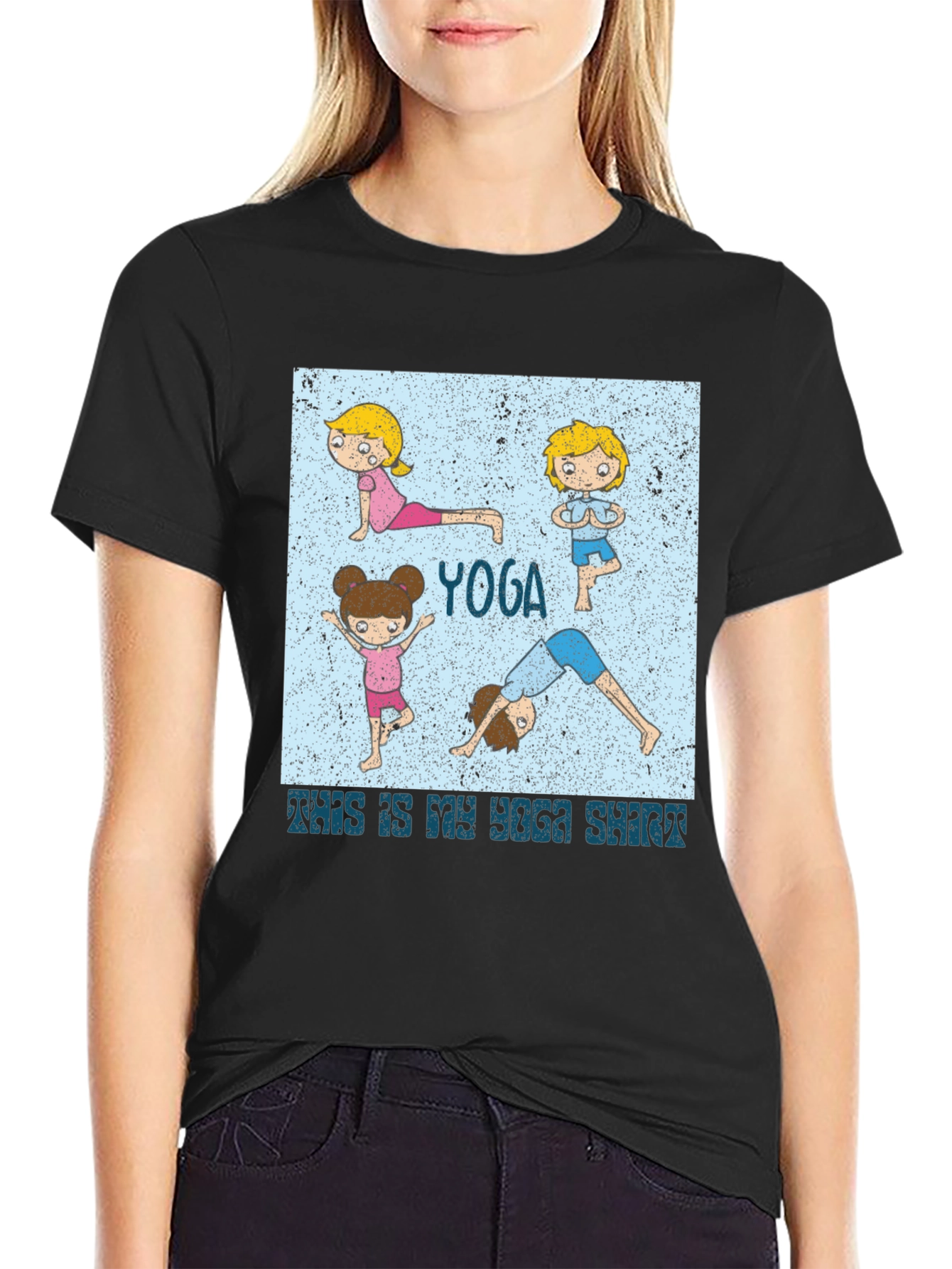 Yoga Cartoon Black T-Shirt