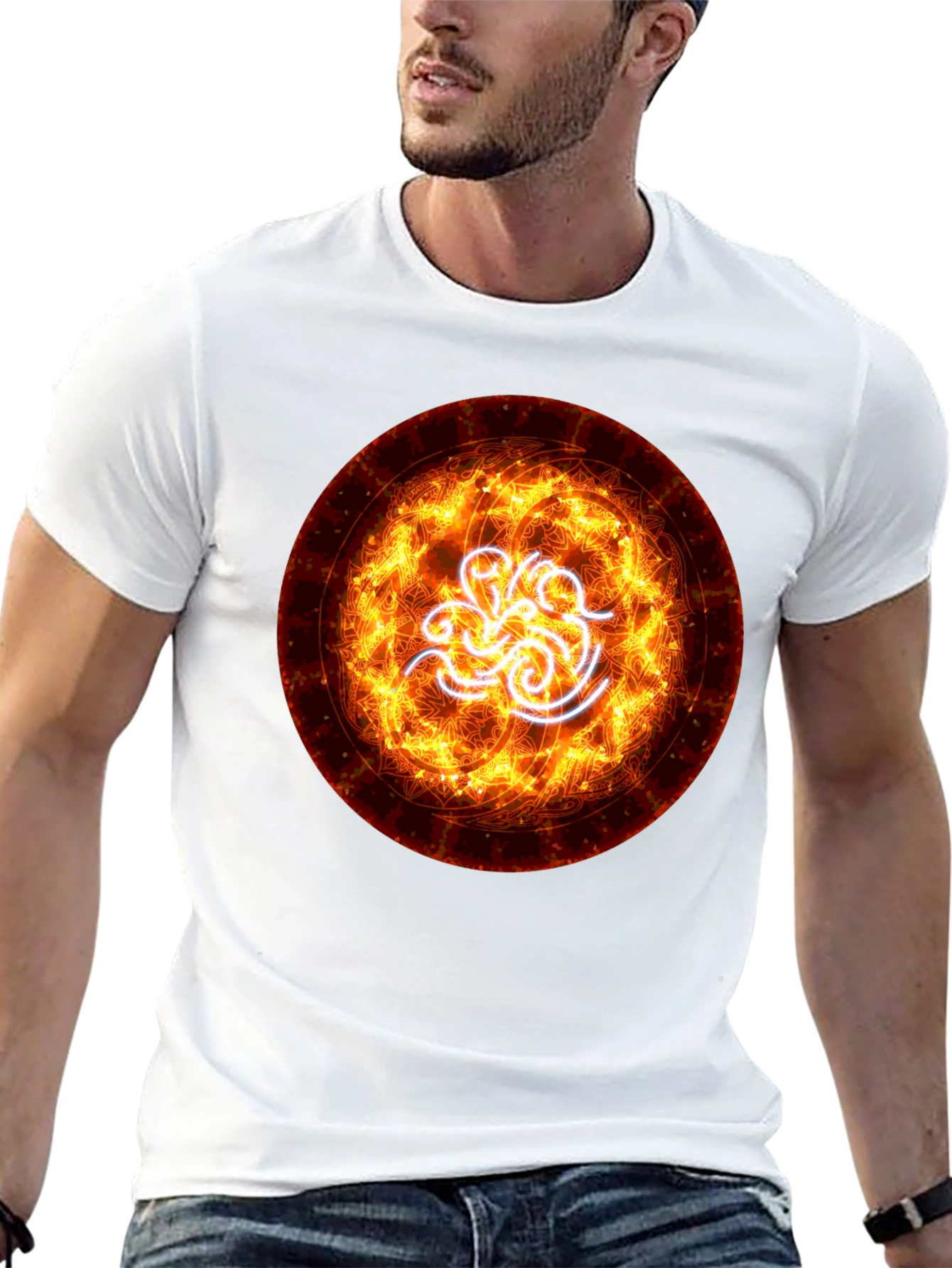 Fiery Vortex Graphic Tee - Black Cotton Blend
