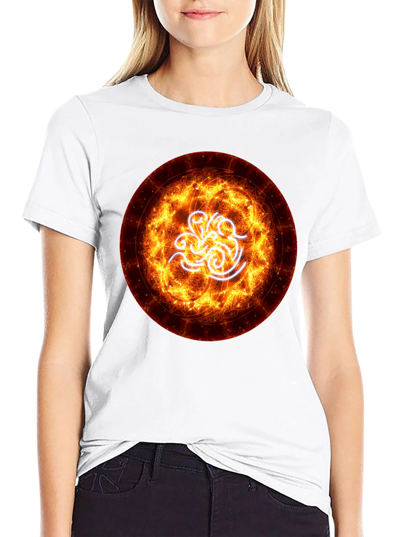 Fiery Vortex Graphic Tee - Black Cotton Blend