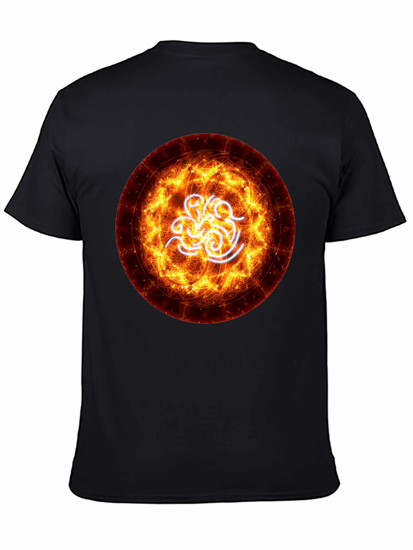 Fiery Vortex Graphic Tee - Black Cotton Blend