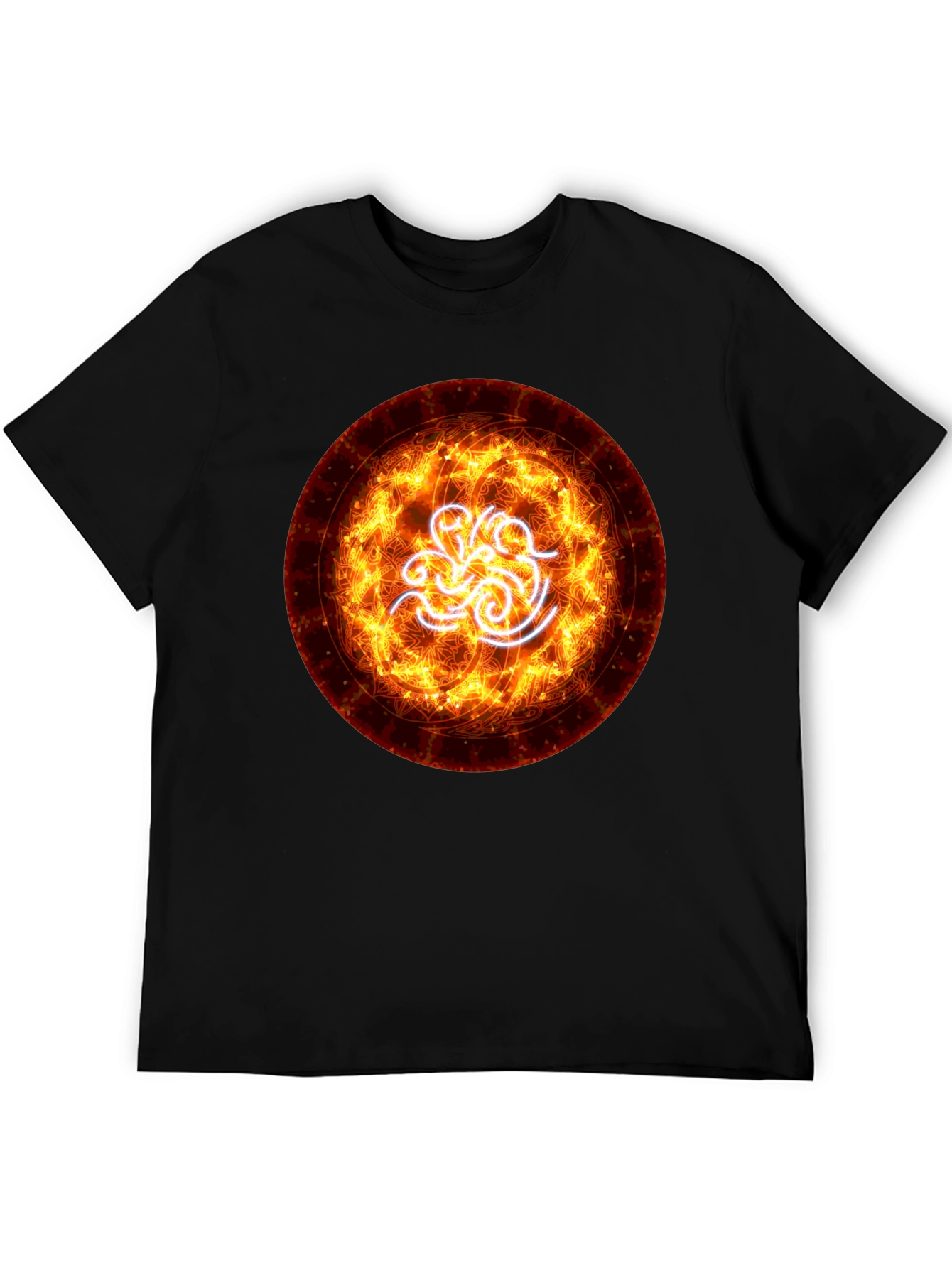 Fiery Vortex Graphic Tee - Black Cotton Blend