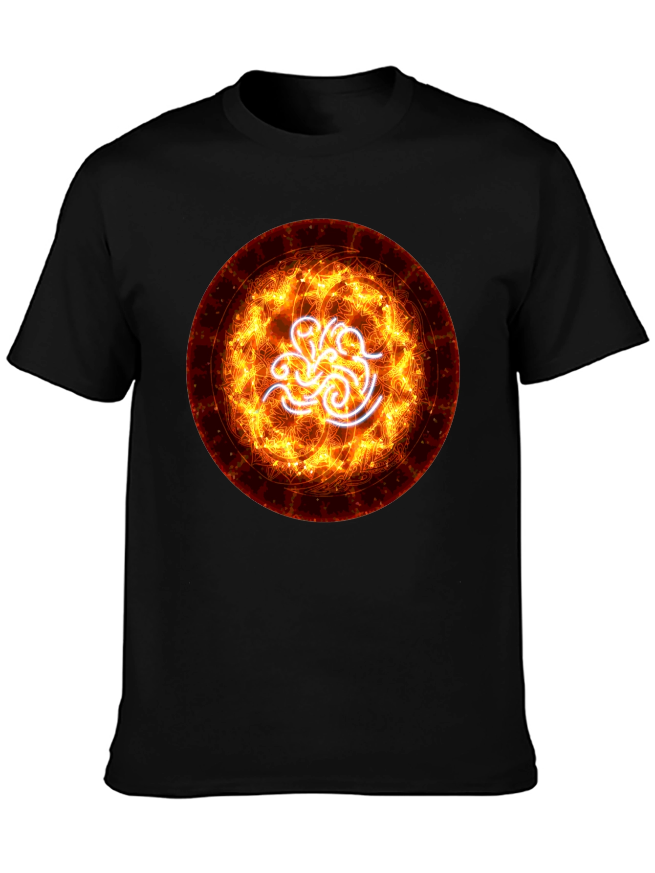 Fiery Vortex Graphic Tee - Black Cotton Blend