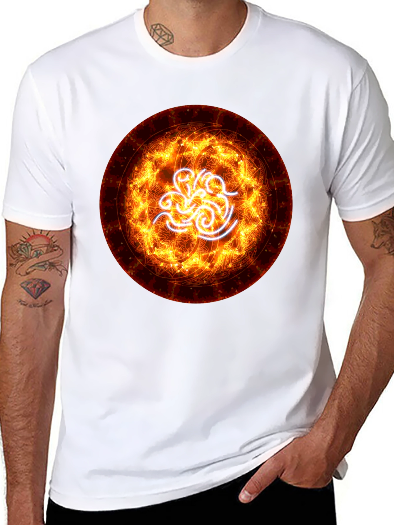 Fiery Vortex Graphic Tee - Black Cotton Blend