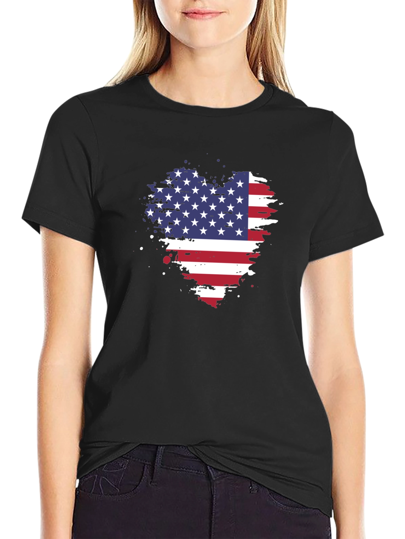 USA Flag Heart T-Shirt Patriotic