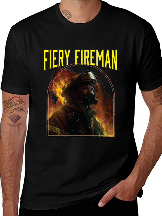 Fiery Fireman Graphic T-Shirt - Black