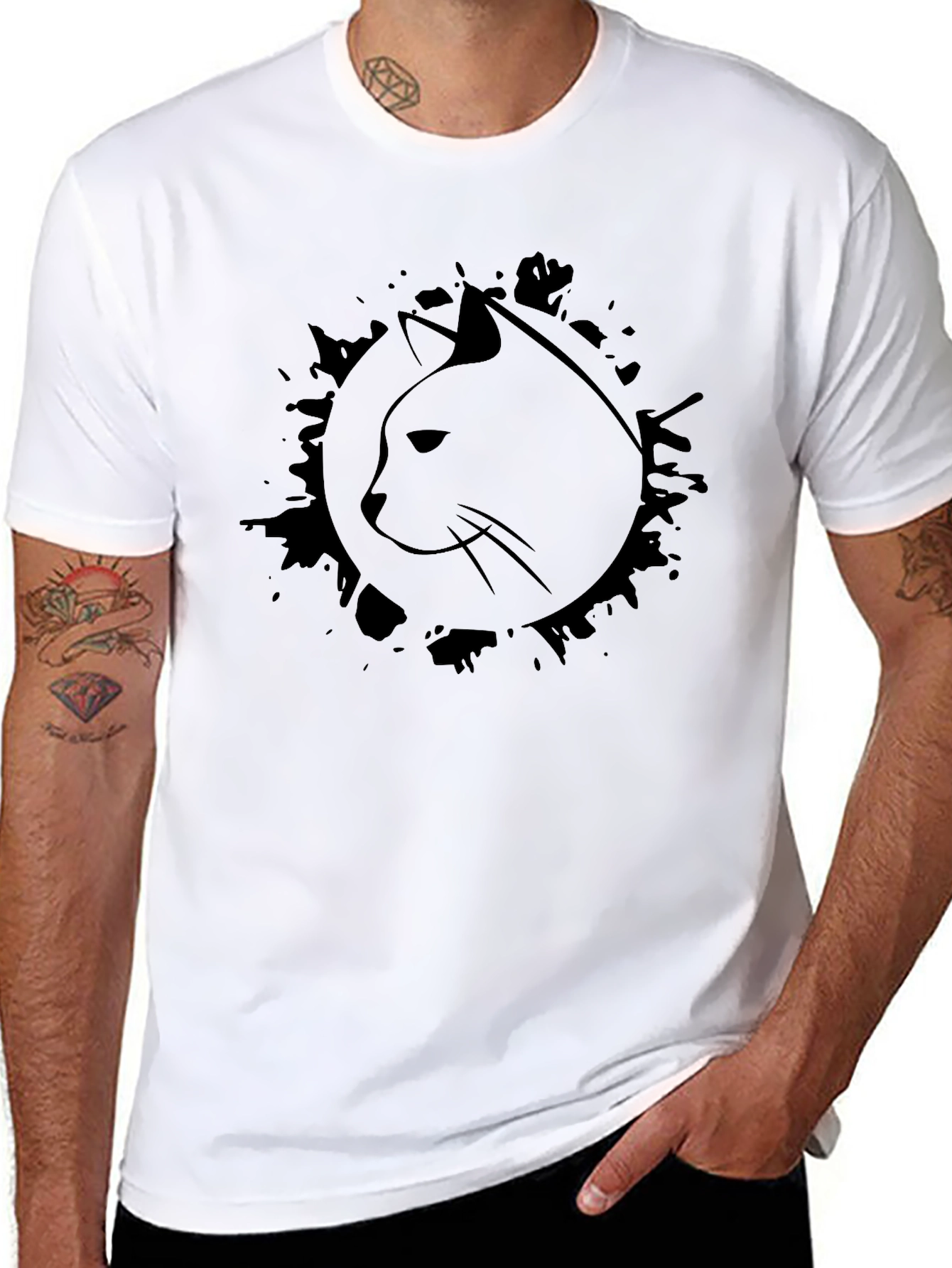 Mens Black Cat Graphic T-Shirt