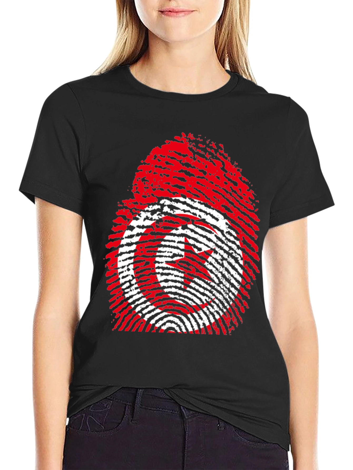 Tunisia Flag Fingerprint Graphic T-Shirt