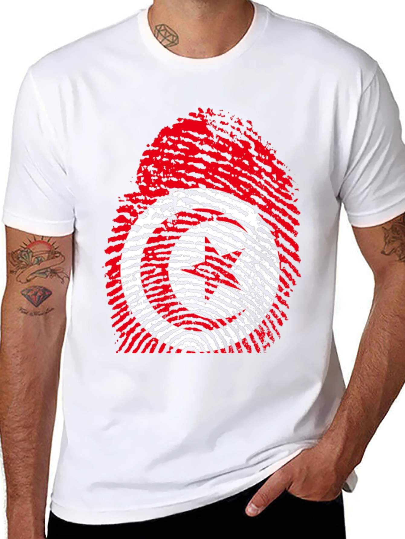 Tunisia Flag Fingerprint Graphic T-Shirt
