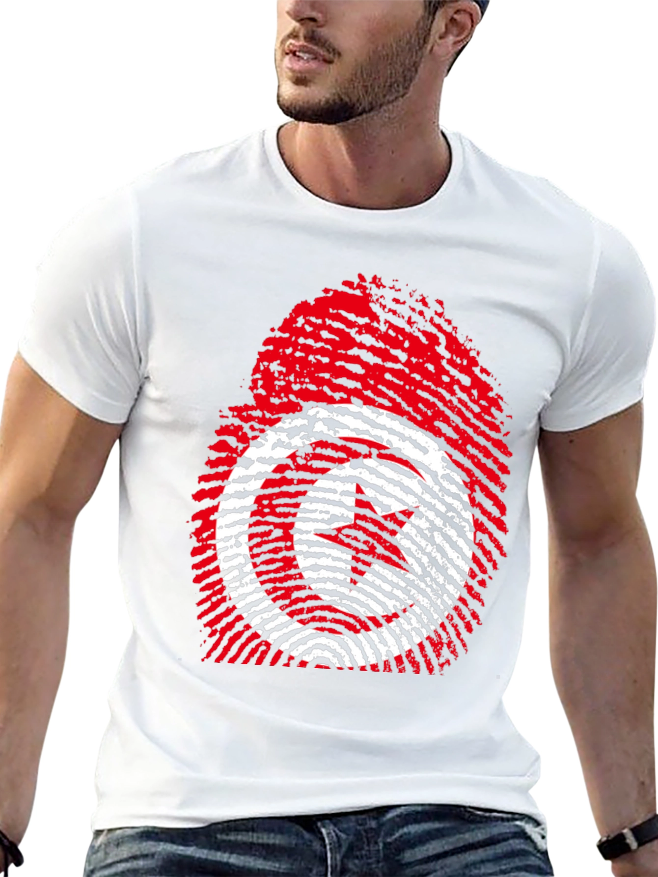 Tunisia Flag Fingerprint Graphic T-Shirt