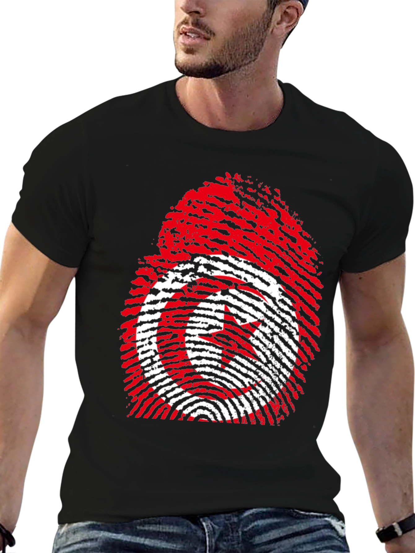 Tunisia Flag Fingerprint Graphic T-Shirt