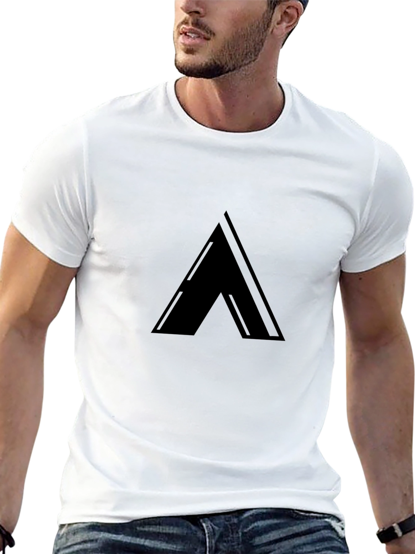 Sleek Black T-Shirt with Minimalist Triangle Design