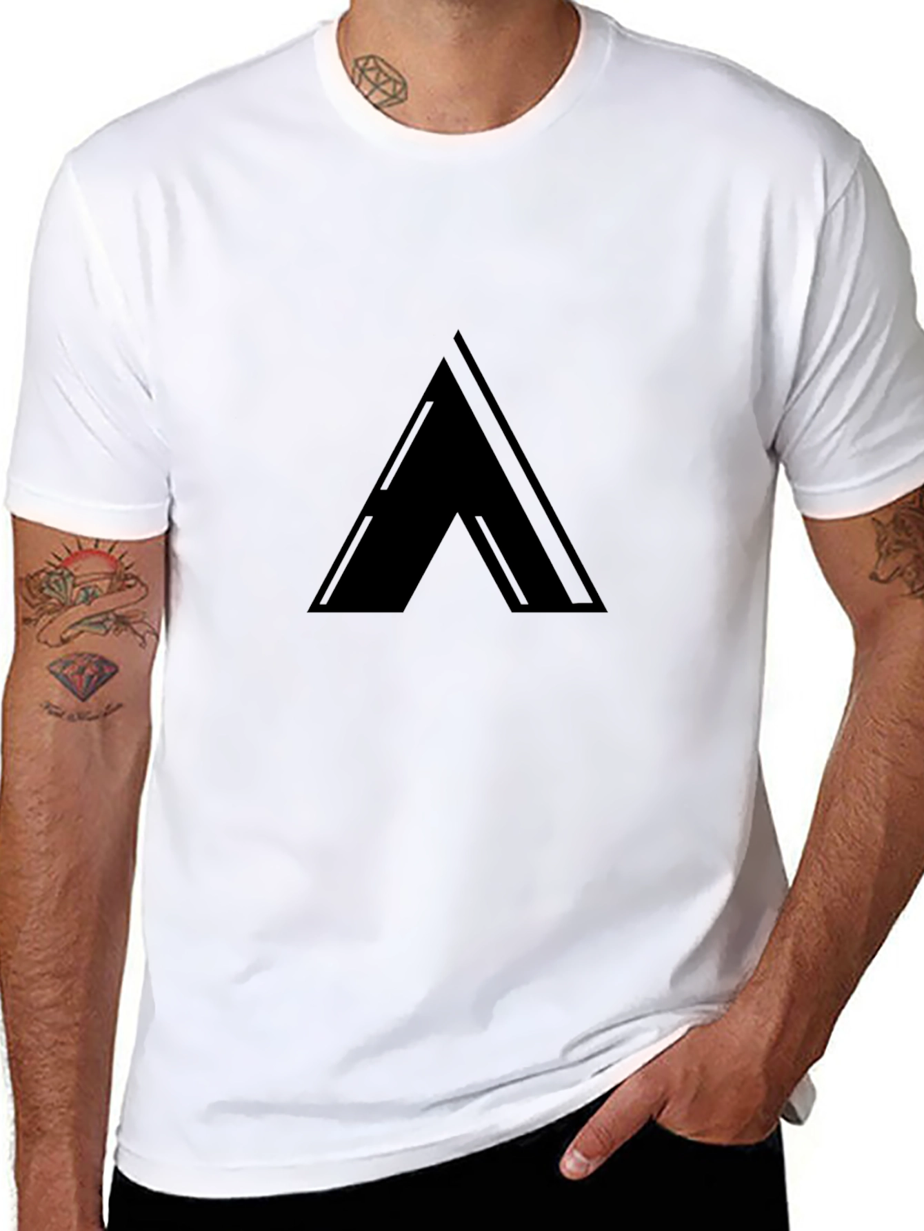 Sleek Black T-Shirt with Minimalist Triangle Design