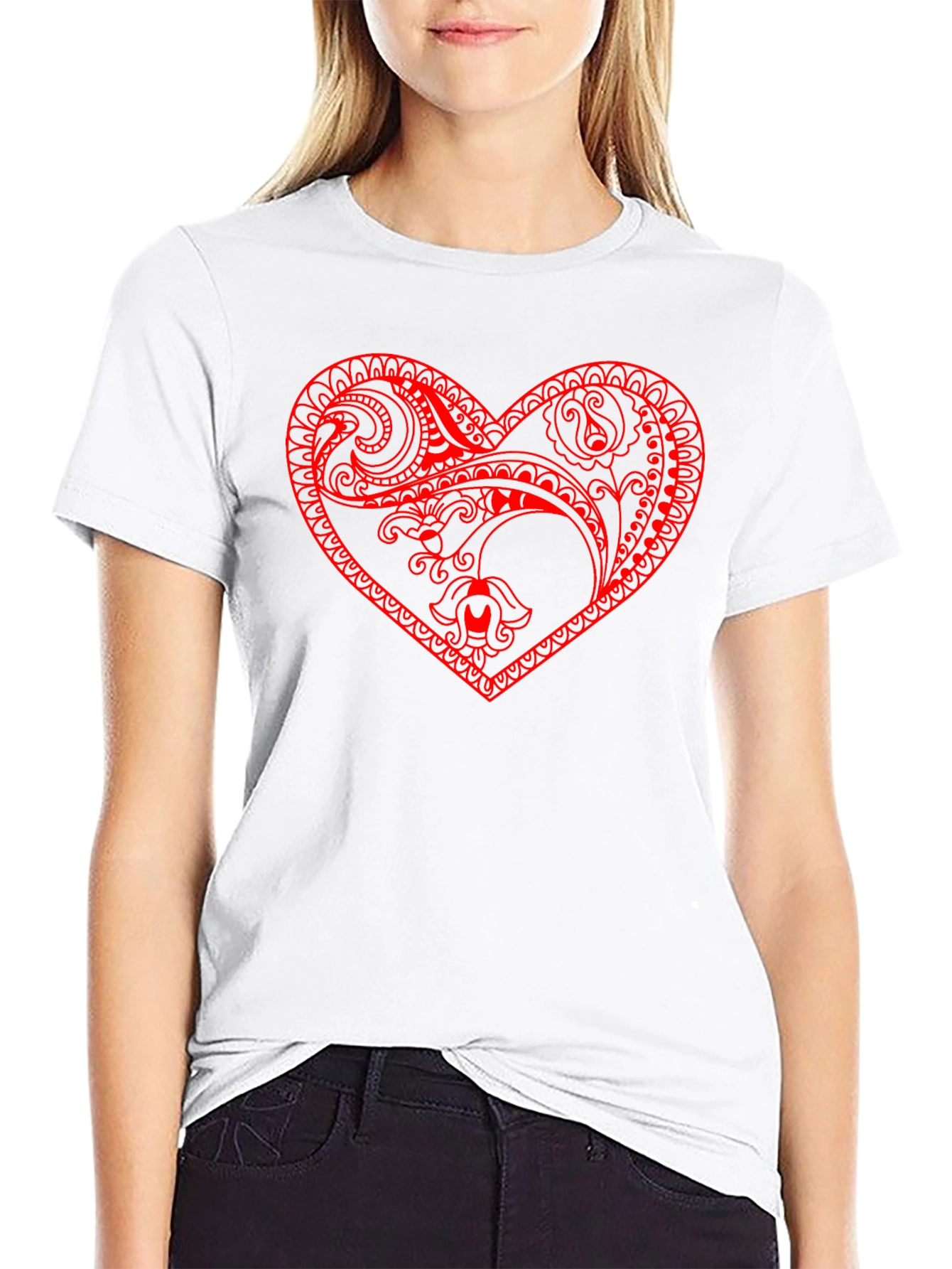 Black Tee with Red Heart Design