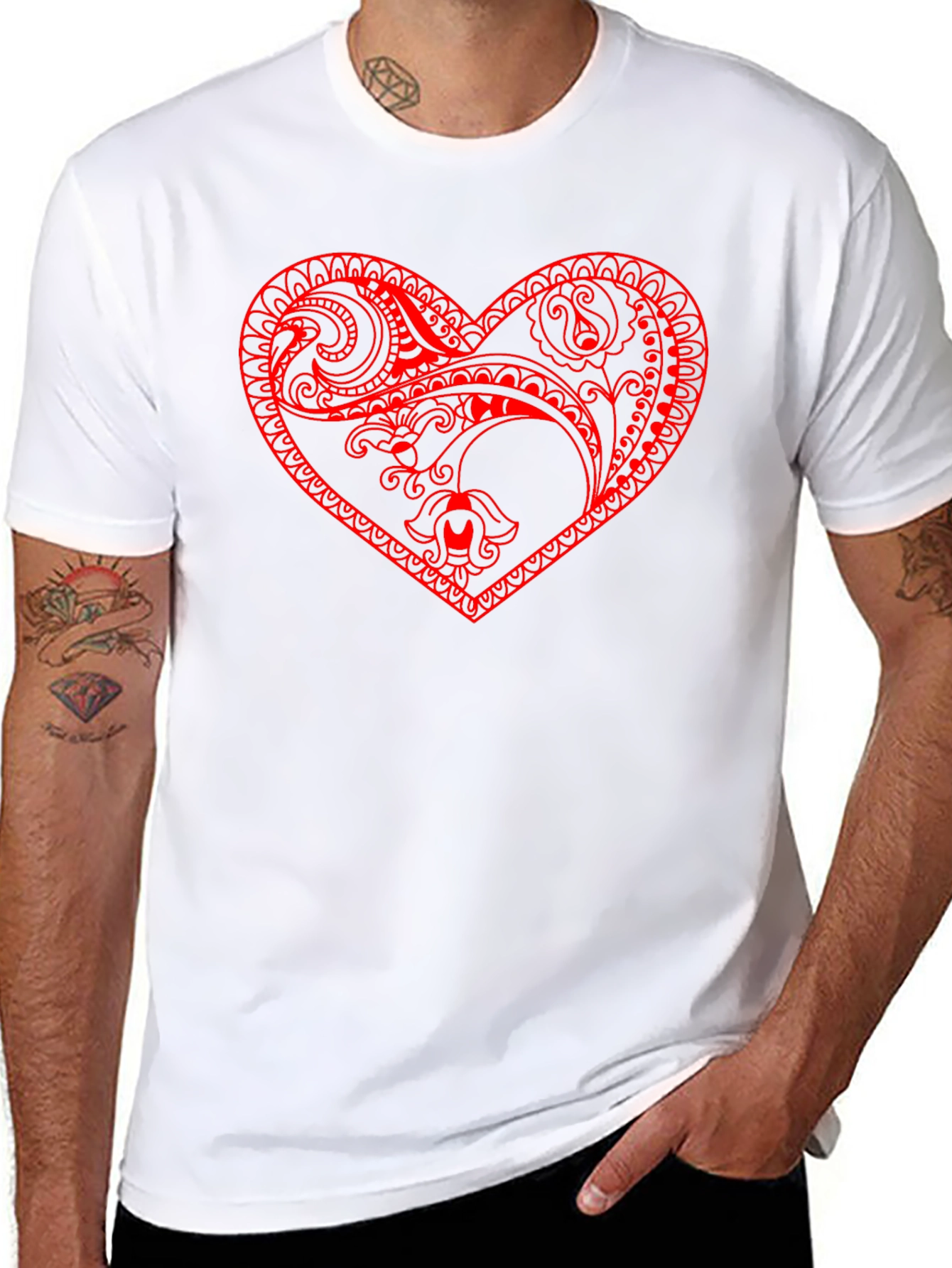Black Tee with Red Heart Design