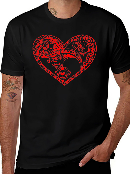 Black Tee with Red Heart Design